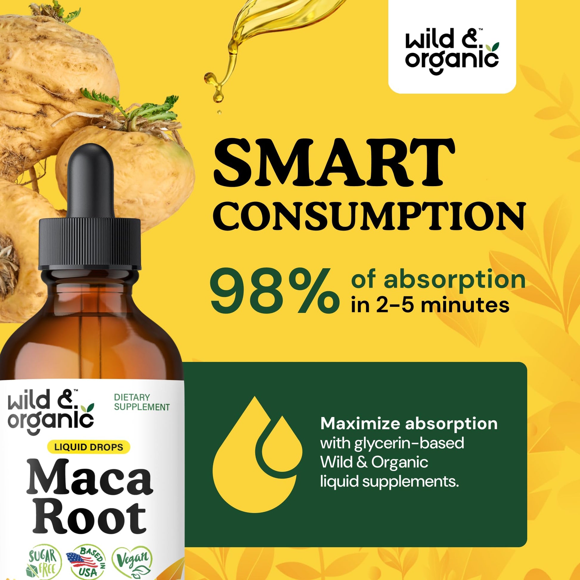 Wild & Organic Maca Root Liquid Drops for Men & Women - Peruvian Maca Tincture for Overall Support - Vegan, Sugar & Alcohol-Free Supplement - 4 fl oz - Medaid International