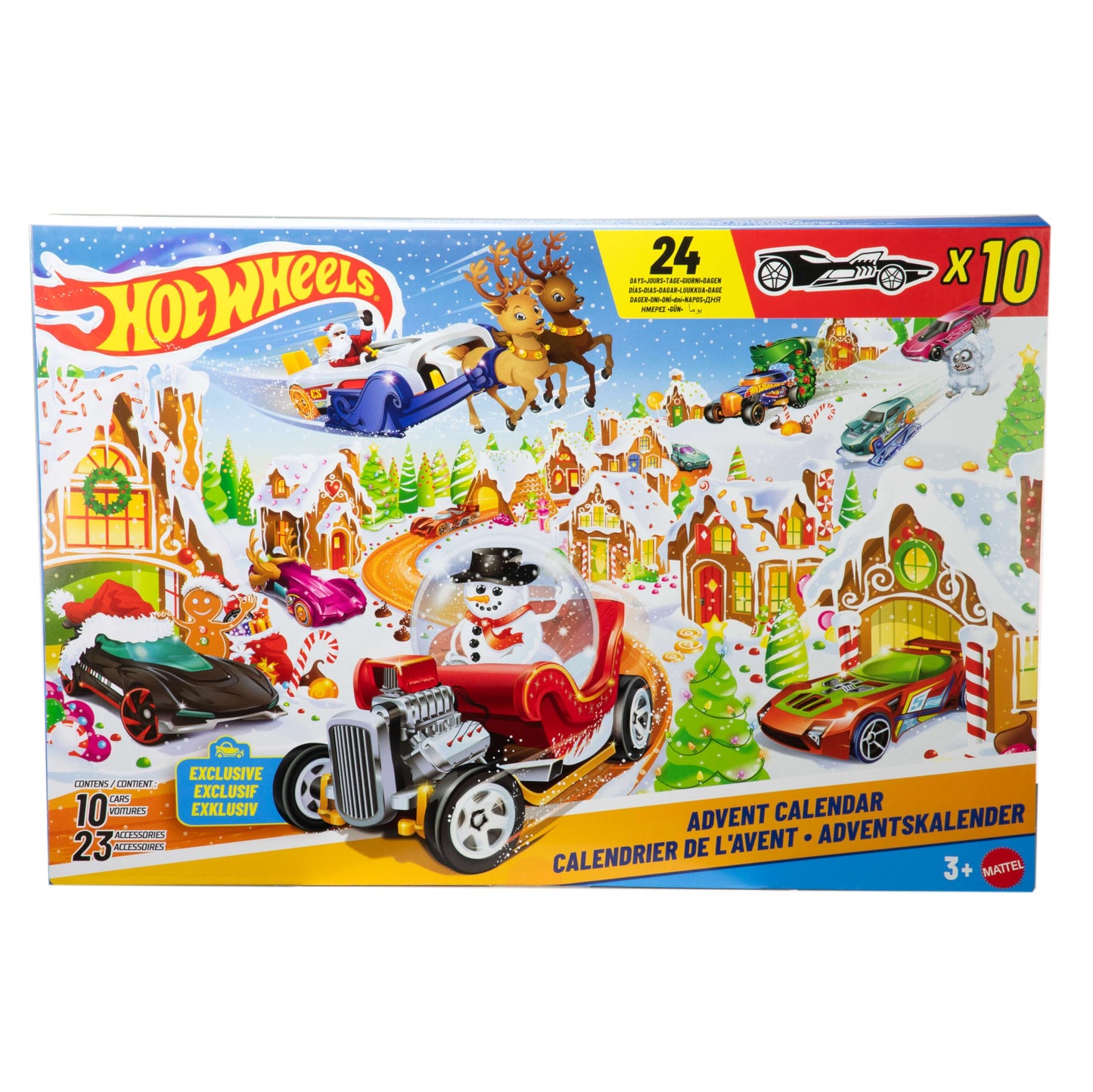 Hot Wheels Toy Cars & Playset, 2025 Advent Calendar with 10 Vehicles in 1:64 Scale, 10 Ornament Clips & 14 Winter-Themed Accessories - Medaid International
