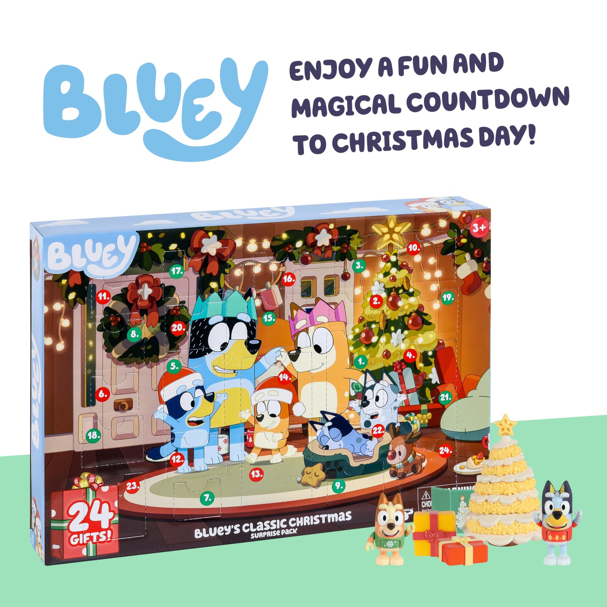 Bluey Advent Calendar Pack Toys for Girls and Boys, 24 Days of Surprises, Kids 2025 Advent Calendar w/Accessories, Stickers & Mini Christmas Tree - Medaid International