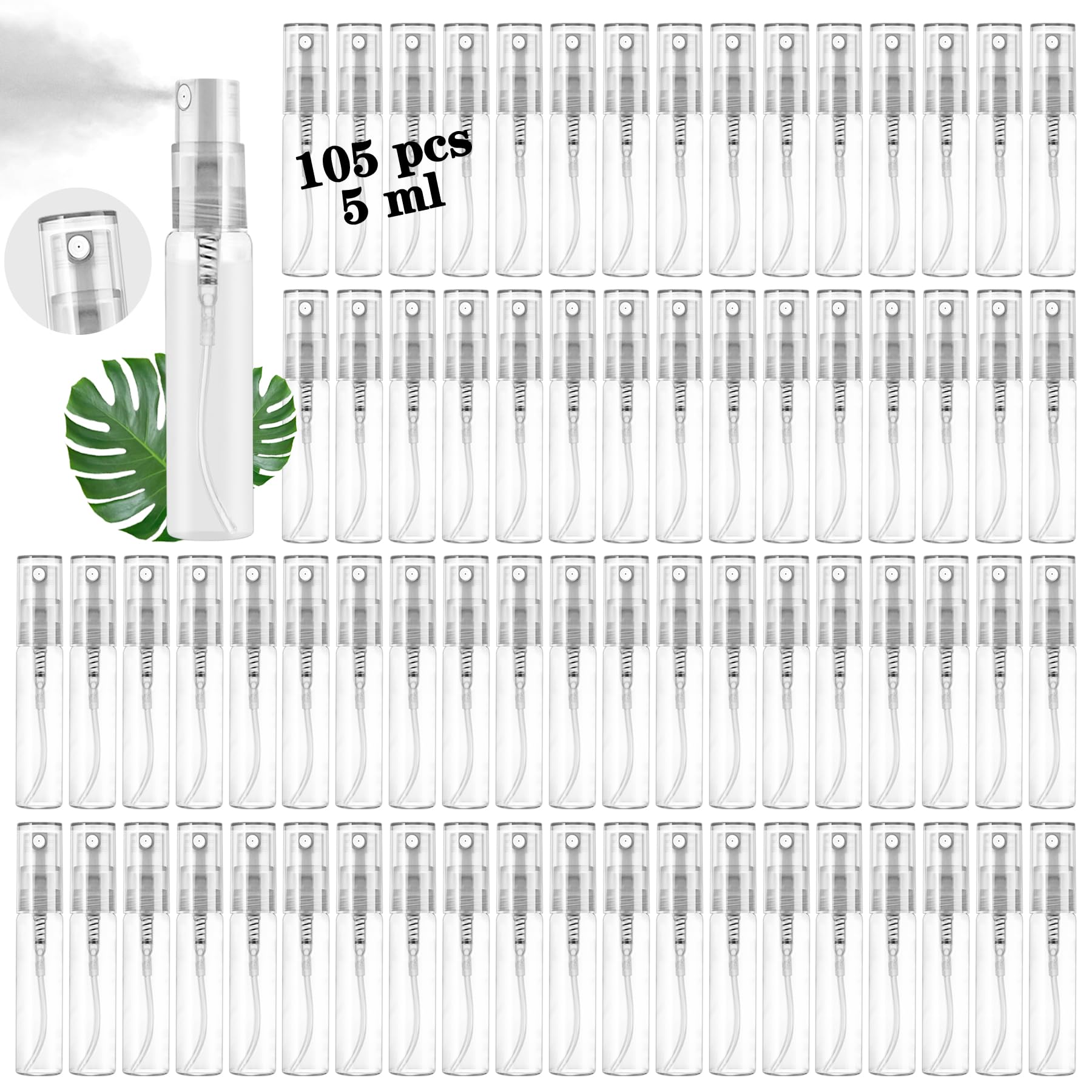 Csdtylh Mini Spray Bottle 105PCS 5ML Clear Glass Perfume Bottles Refillable Fine Mist Spray Bottles Empty Fragrance Sample Spray Containers Cosmetics Atomizer for Cleaning,Travel,Essential Oils - Medaid International