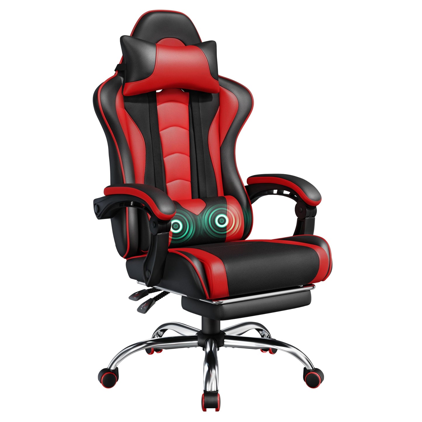 Yaheetech Gaming Chair, Video Game Chair with Massage Lumbar Support and Footrest Height Adjustable Ergonomic Computer Chair with Swivel Seat and Headrest, Black/Red - Medaid International