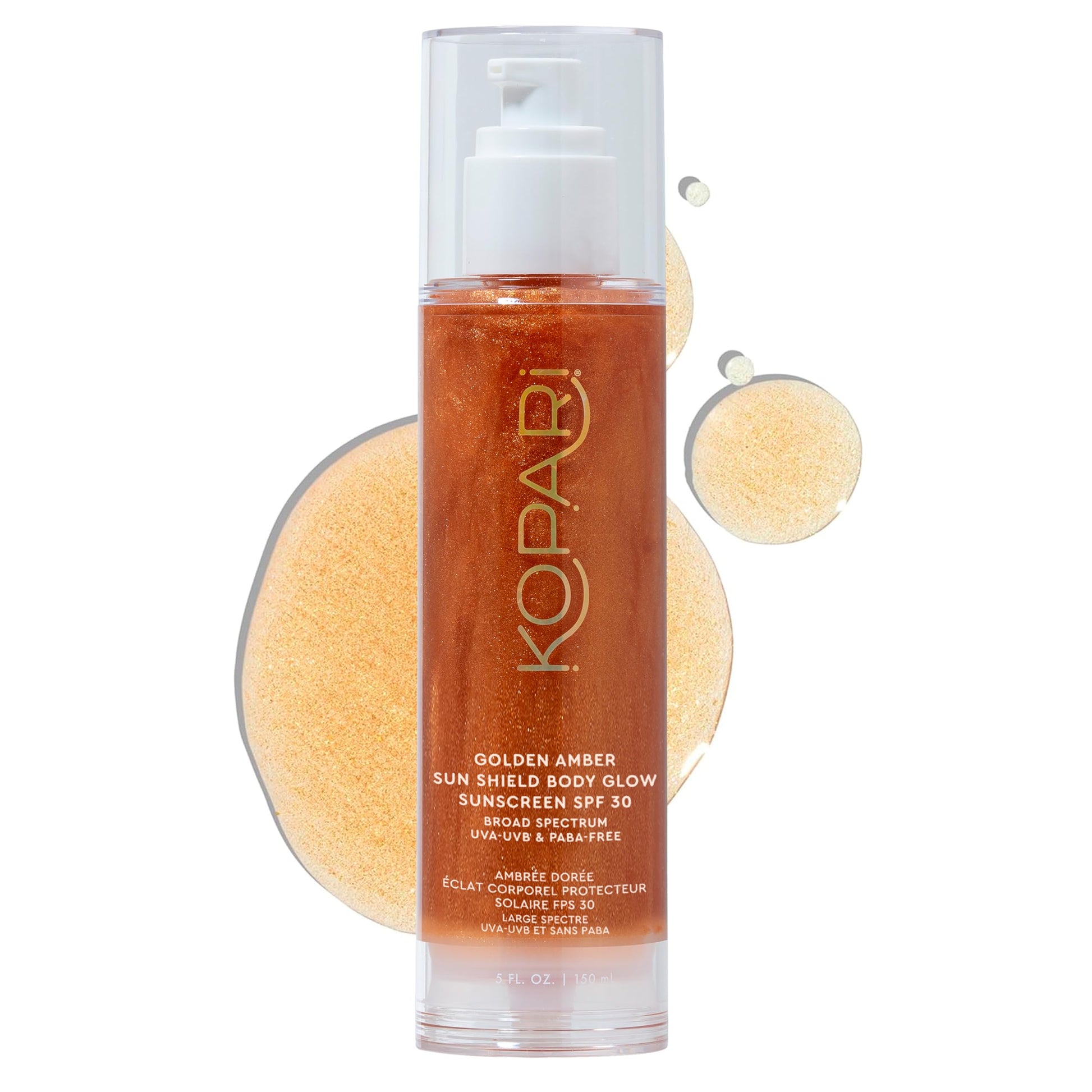 Kopari Sun Shield Body Glow, Broad Spectrum SPF 30, Lightweight Shimmering Gel Texture Absorbs Quickly, Non Sticky, Glowing Results, Golden Amber 5 oz - Medaid International