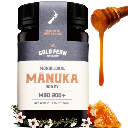 Gold Fern Honey - Raw New Zealand Manuka Honey | 1.1lb Monofloral MGO 200+ | Pure, Natural, Unpasteurized, and Unfiltered Superfood Honey, Traceable from Hive to Hand. - Medaid International