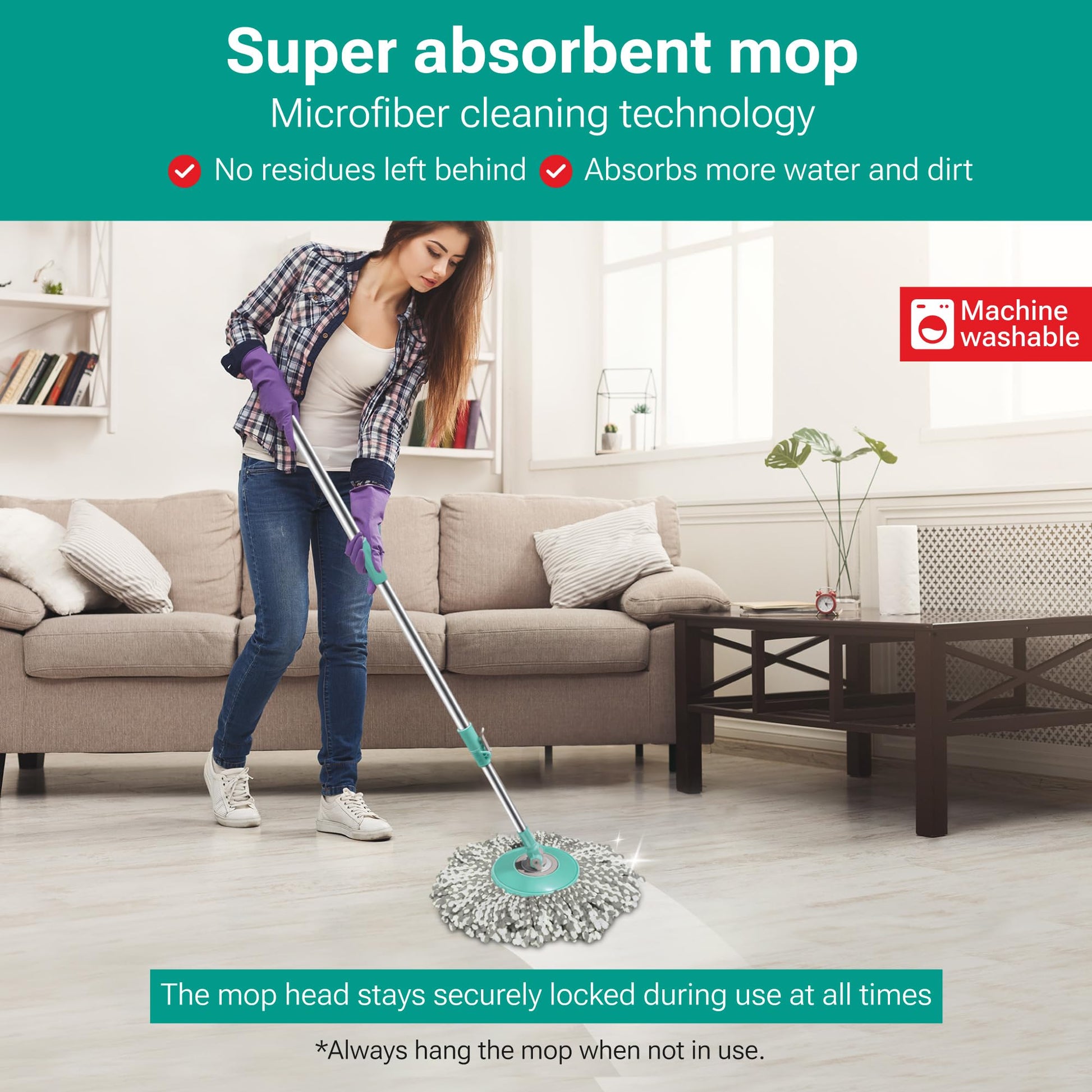 Spotzero by Milton Mop and Bucket with Wringer Set for Home, 360º Spin Mop and Bucket System with Microfiber Technology, Height Adjustable Handle, Kitchen Mop Floor Cleaning Prime Spin Mop - Medaid International