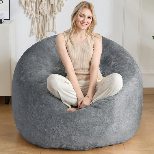 SHOUREN Large Bean Bag Chair,Sherpa Fabric Bean Bag Couch with Backrest,Comfy Bean Bag Sofa for Adults/Teens,Extra Soft Memory Foam Floor Sofa,Dark Grey - Medaid International