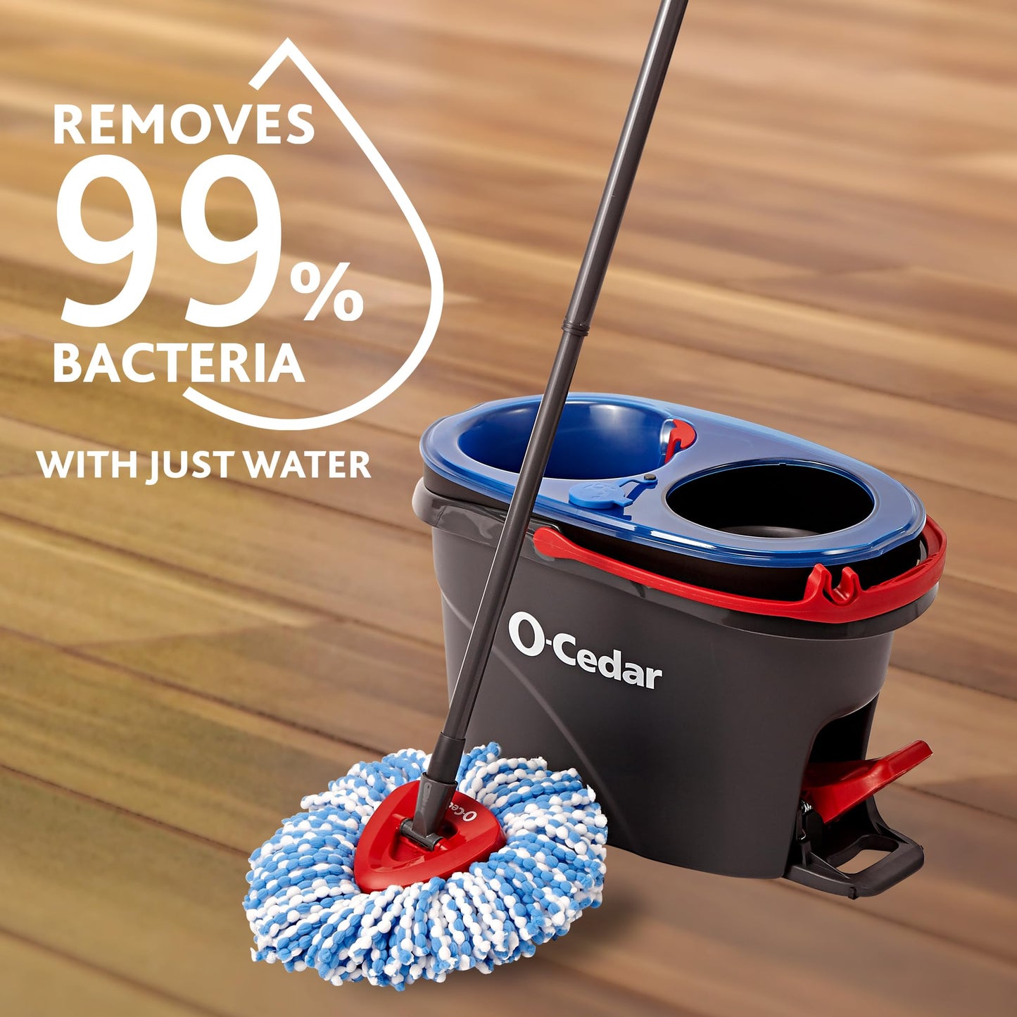 O-Cedar RinseClean Spin Mop & Bucket System + 2 Extra Mop Heads| Clean with Clean Water | Removes 99% of Bacteria - Medaid International