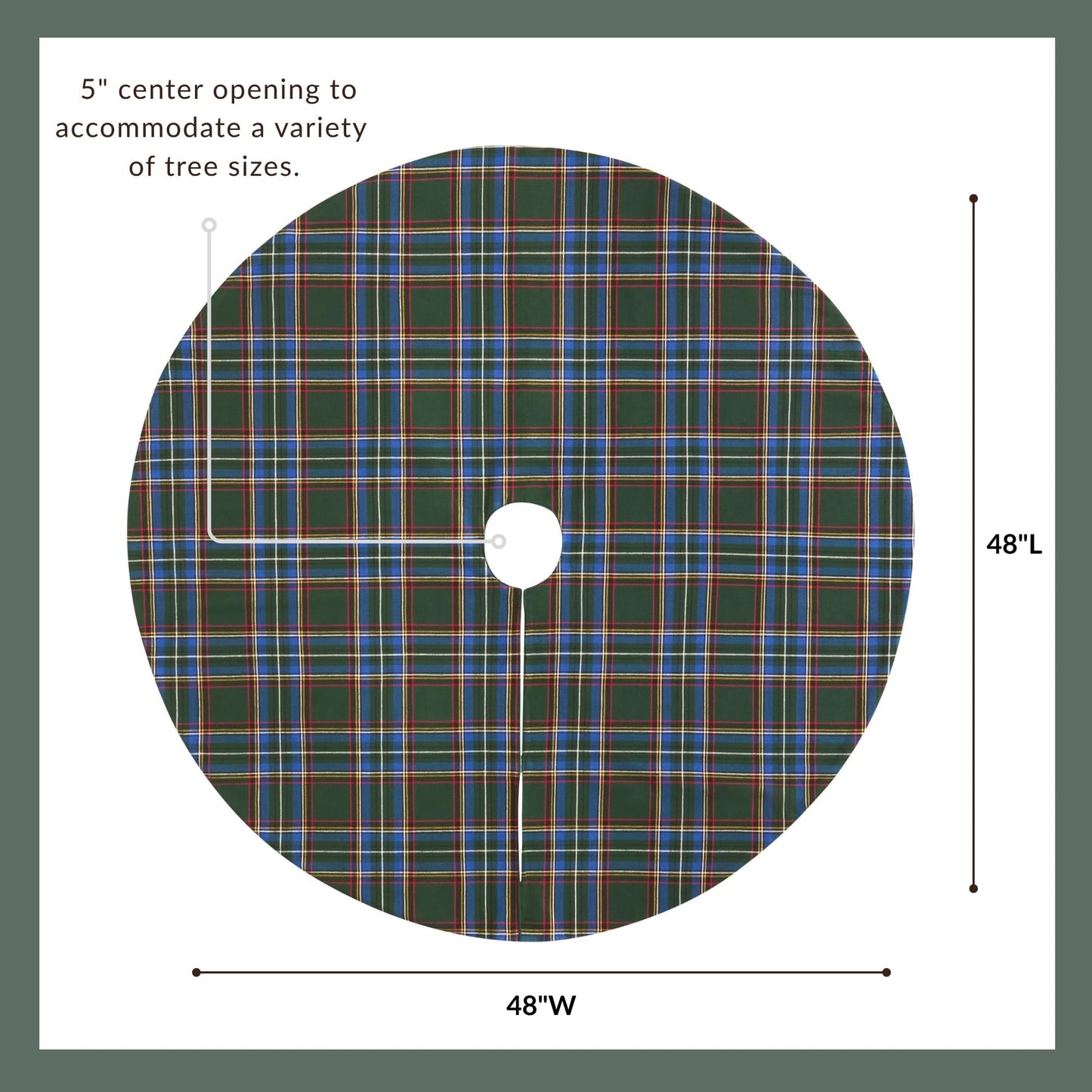 Elrene Home Fashions Stowe Tartan Plaid Cotton Blend Christmas Holiday Décor Tree Skirt, 48" Round, Green - Medaid International