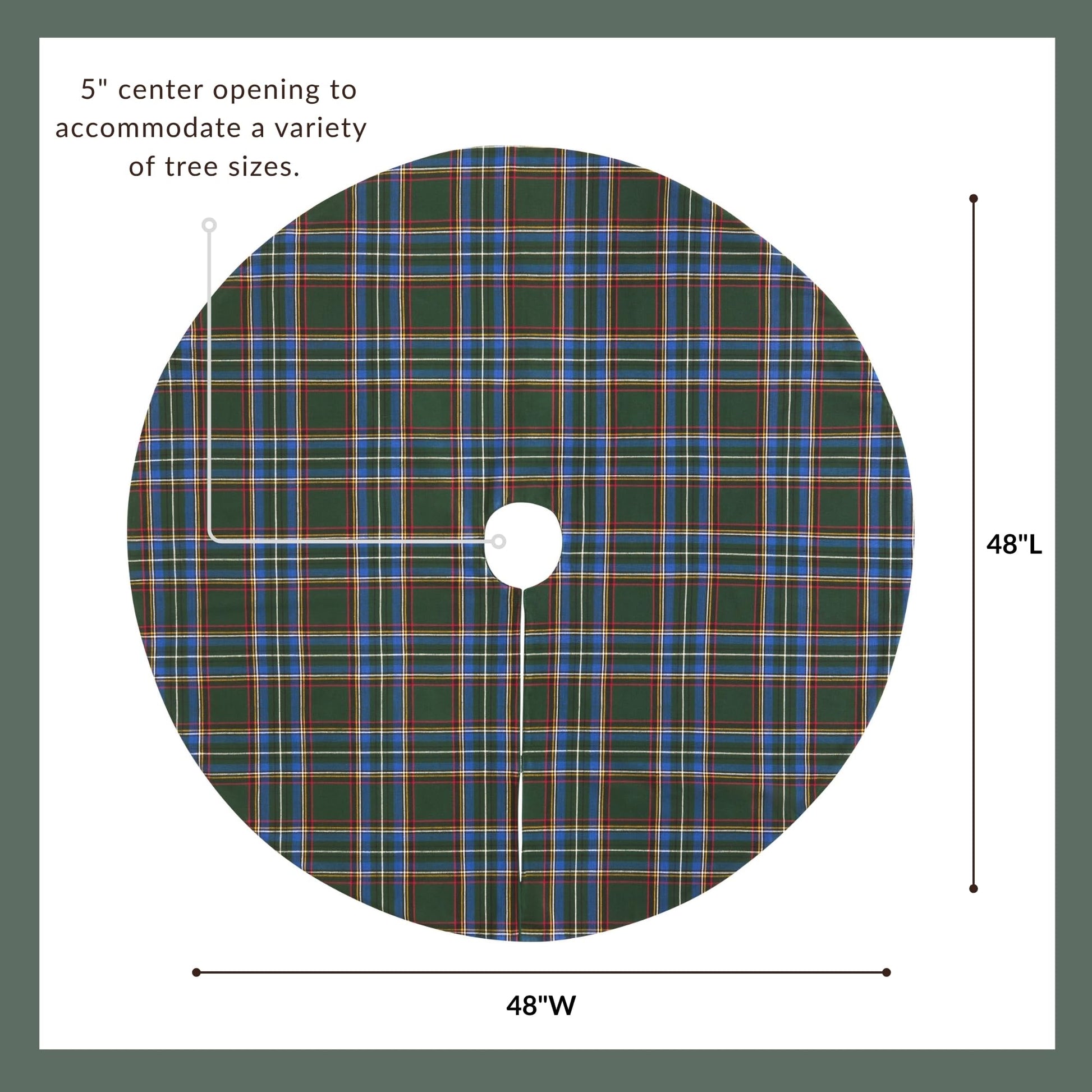 Elrene Home Fashions Stowe Tartan Plaid Cotton Blend Christmas Holiday Décor Tree Skirt, 48" Round, Green - Medaid International