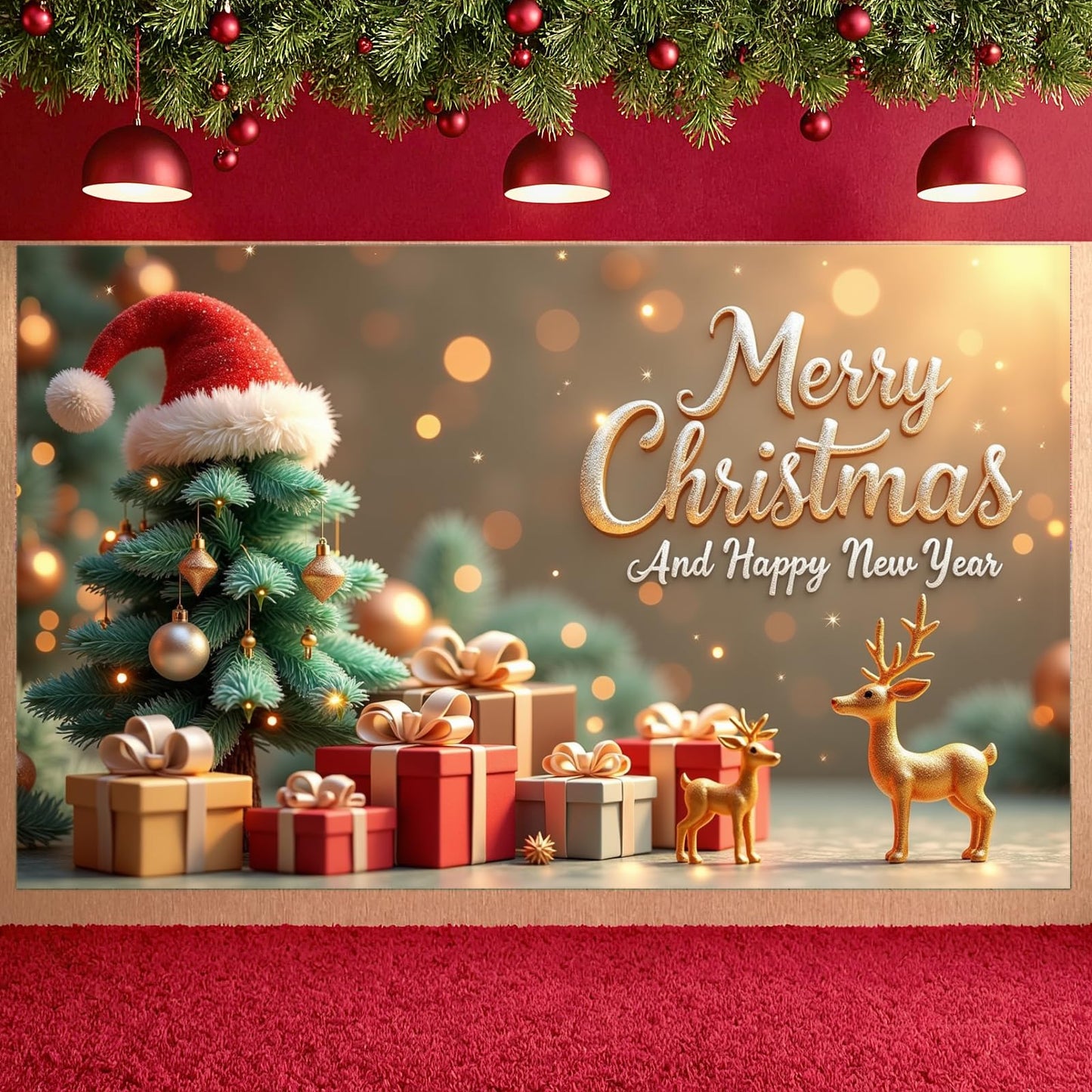 Christmas New Year Boxes Banner Christmas Tree Banner Festive Ornaments Reindeer Decoration for Holiday Decoration Party - Medaid International