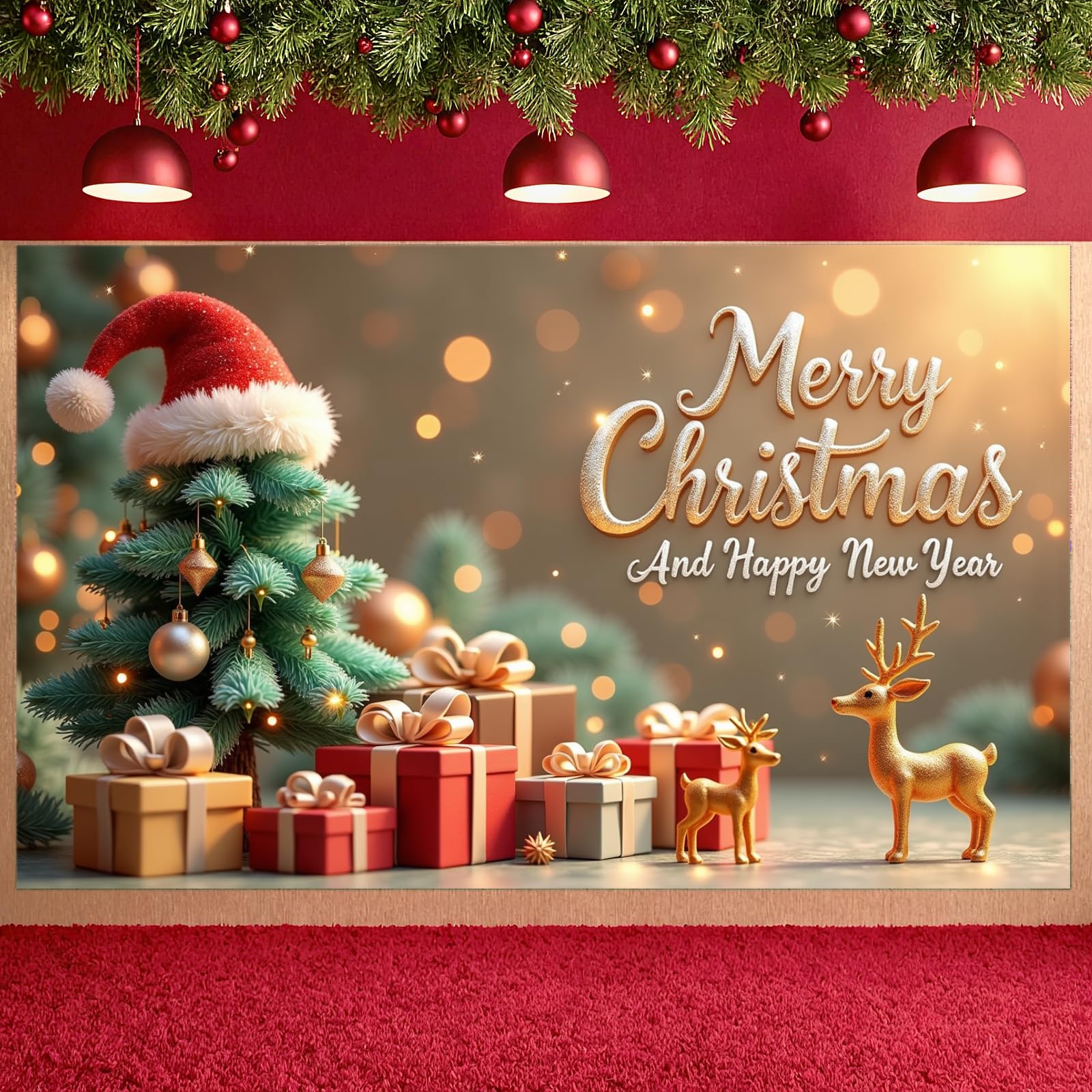 Christmas New Year Boxes Banner Christmas Tree Banner Festive Ornaments Reindeer Decoration for Holiday Decoration Party - Medaid International