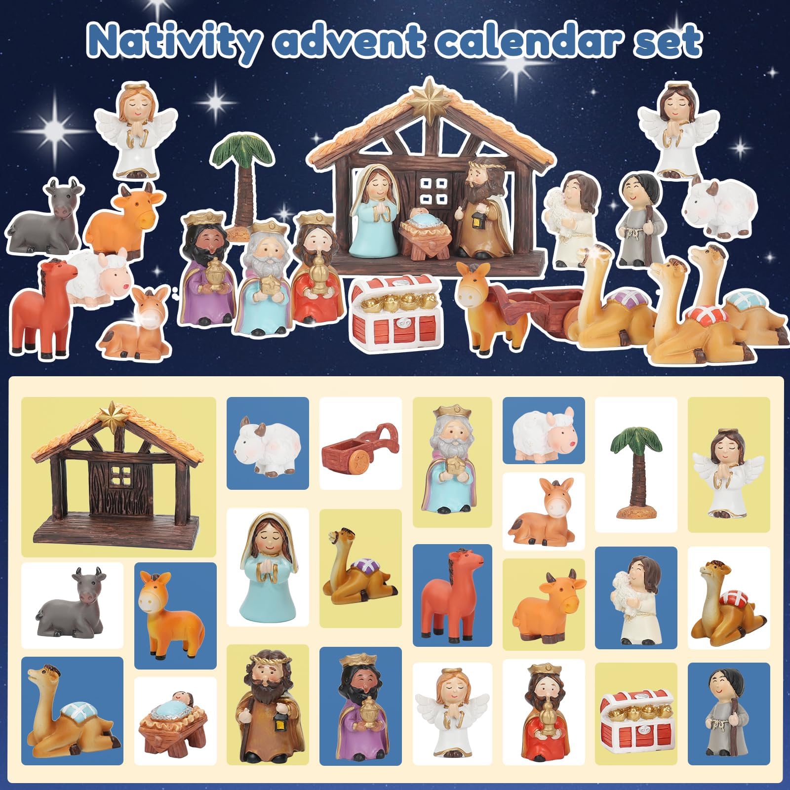 Nativity Advent Calendar 2025 Kids - Nativity Scene Story Gifts for Toddlers 24 Days Xmas Count Down Box, Christian Religious Christmas Countdown Calendar Surprises Gifts for Children (Figurine Set) - Medaid International