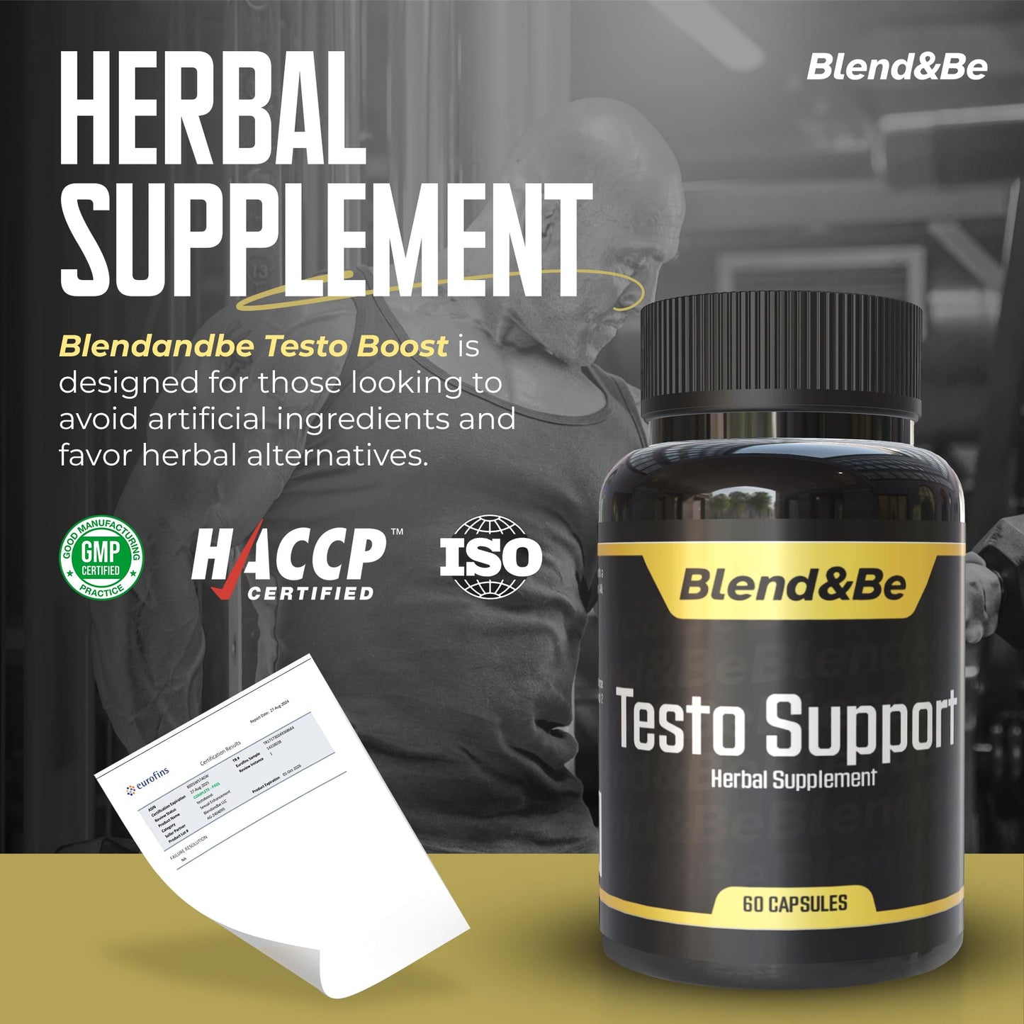 Blend&Be Testo Support | All-in-ONE Herbal Dietary Supplement | Tongkat Ali, Fenugreek, Ginseng, Maca, Ashwagandha, Spirulina Tribulus,Black Seed and Cinnamon.+ ★Free E-Book ★ - Medaid International