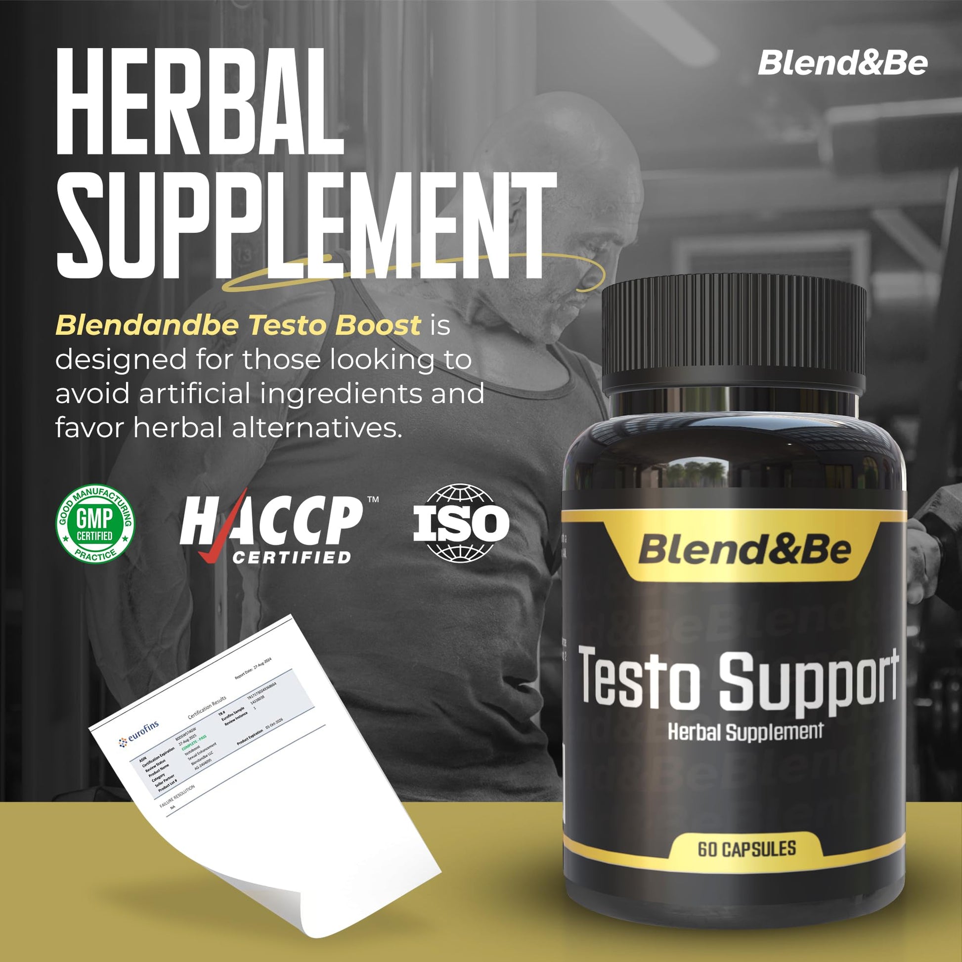 Blend&Be Testo Support | All-in-ONE Herbal Dietary Supplement | Tongkat Ali, Fenugreek, Ginseng, Maca, Ashwagandha, Spirulina Tribulus,Black Seed and Cinnamon.+ ★Free E-Book ★ - Medaid International