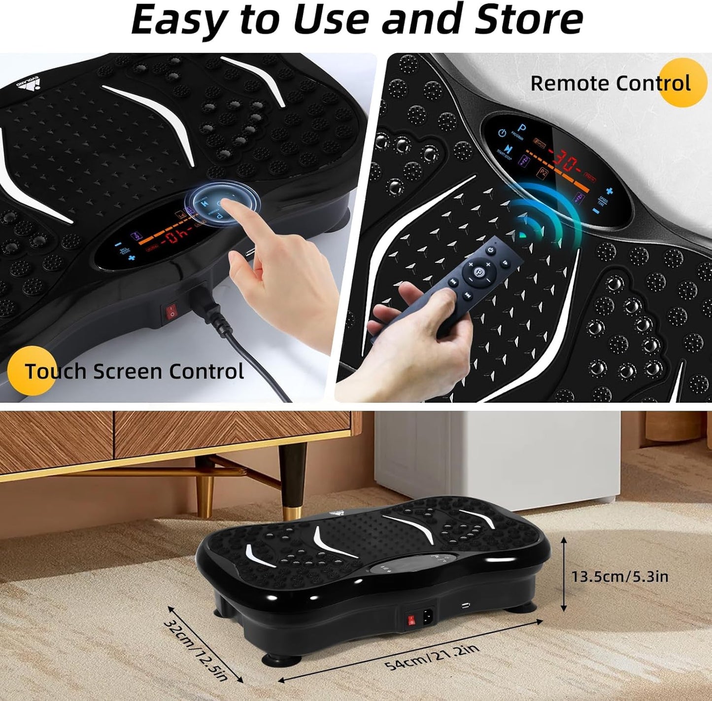 EVOLAND Vibration Plates, Vibration Fitness Exercise Machine for Home Use, with Bluetooth Speaker, 5 Program Modes, 2 Resistance Bands, Vibration Fitness Trainer, 330lb Max Load (B) - Medaid International