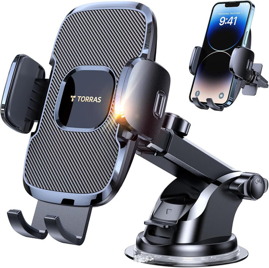 TORRAS Military-Grade Phone Holders for Your Car【96+LBS Strongest Suction】 Car Phone Holder Mount, Ultra-Durable Cell Phone Car Mount for Dashboard Windshield Vent for iPhone 17 16 15 14 13 Pro Max - Medaid International