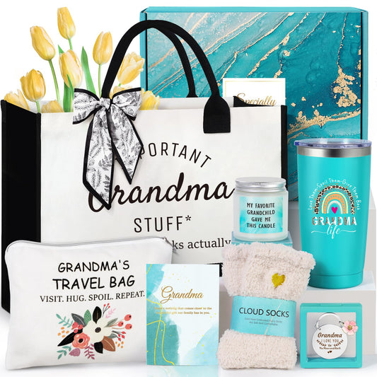 Suhctuptx Grandma Gift Set, Christmas & Birthday Gifts for Grandma, Funny Mother's Day Ideas for Grandparent & Nana Basket with Tote Bag - Medaid International