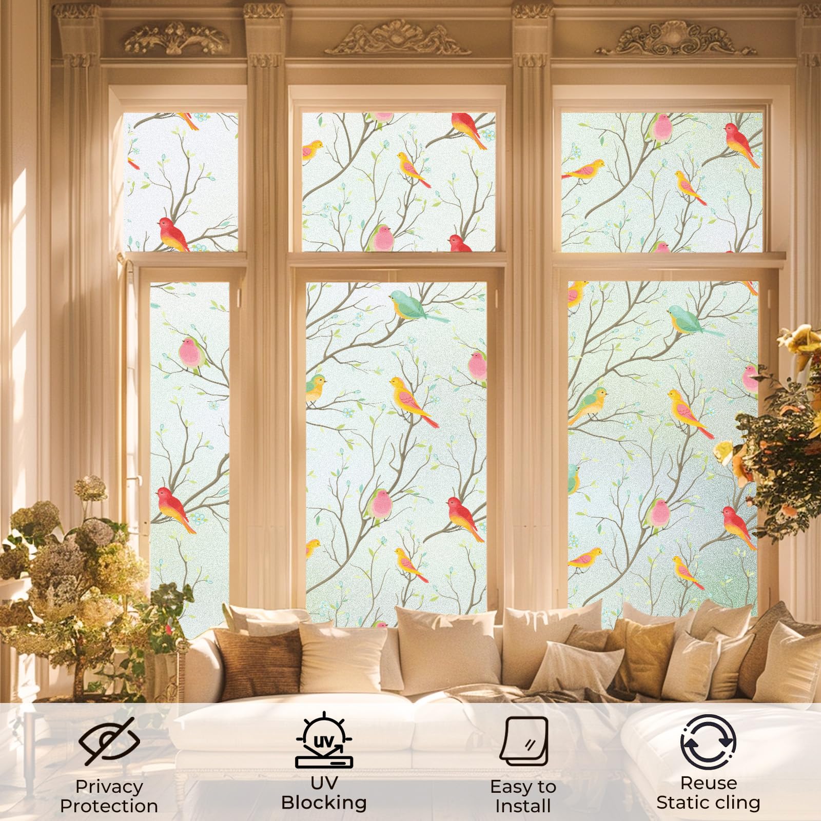 Coavas Stained Glass Window Film, Decorative Frosted Glass Window Privacy Film, Static Cling Non-Adhesive Windows Sticker for Front Door Bathroom Heat Control Anti UV,35.4 x 78.7 Inch - Medaid International