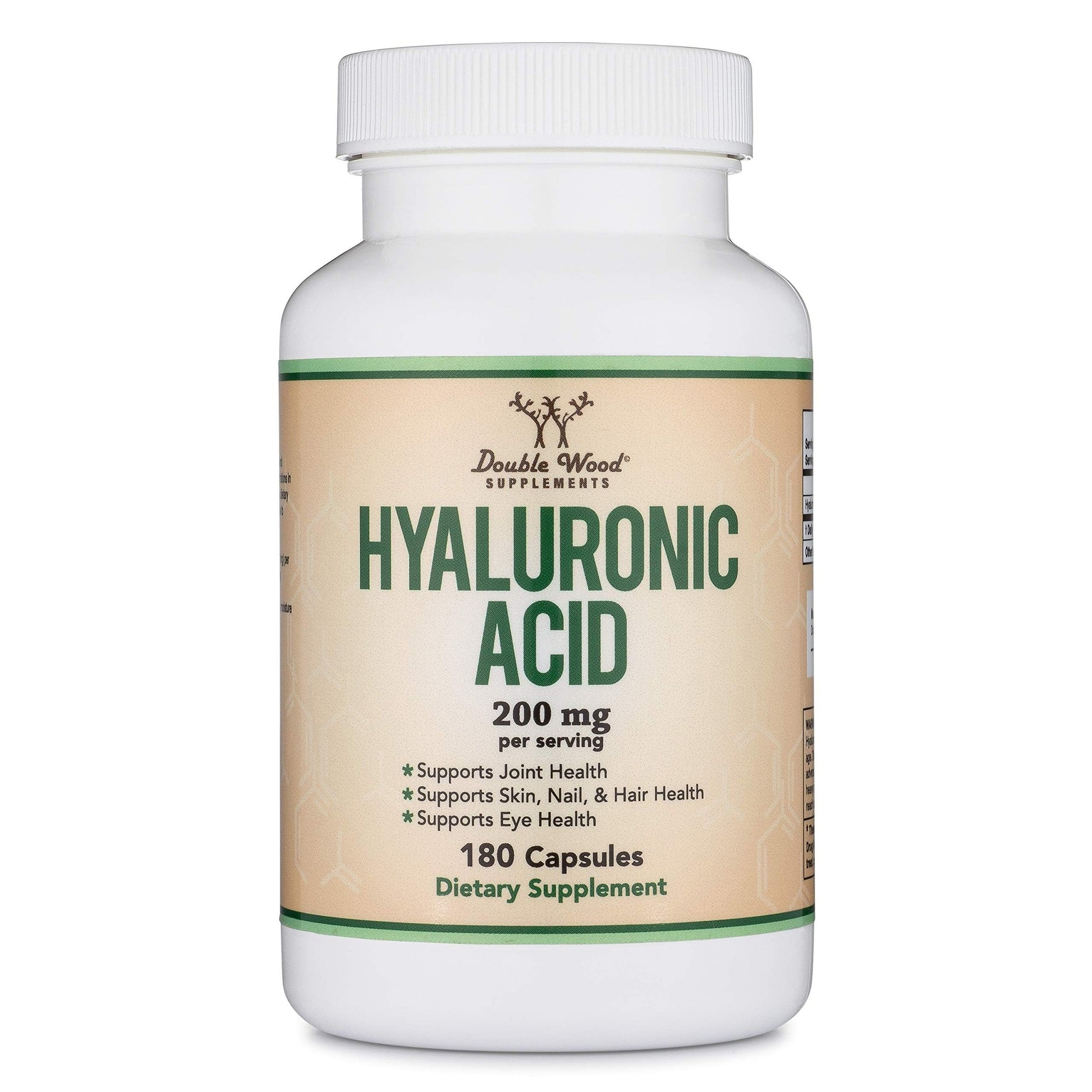 Hyaluronic Acid Supplements -180 Capsules (Enhances Effects of Hyaluronic Acid Serum for Face) 200mg Per Serving for Skin and Face Aging Support (Acido Hialuronico) Gluten Free by Double Wood - Medaid International