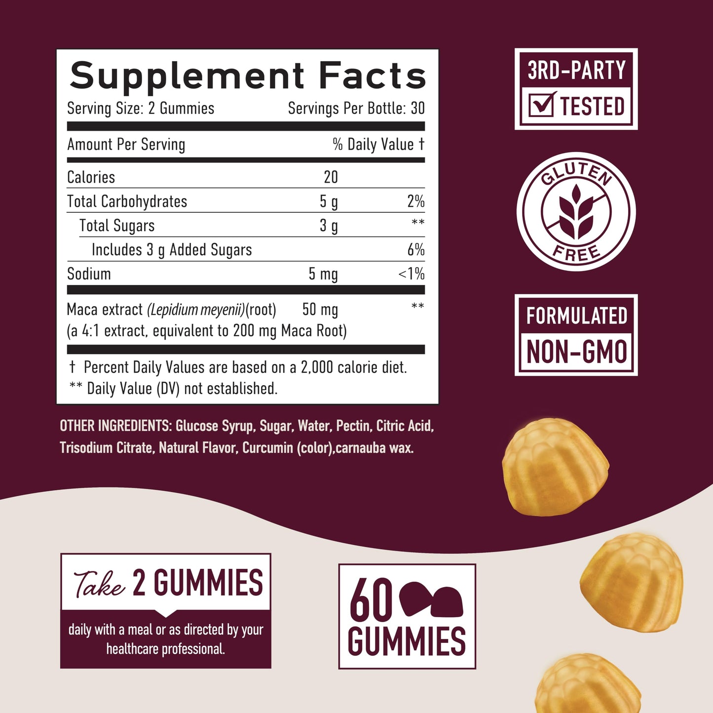 Maca Root Gummies with Natural Peach Flavor | Drive, Performance & Energy Support | Hormone Balance for Women and Men | Herbal Supplements 200MG Extra Strength | Vegetarian, Non-GMO | 60 Gummies - Medaid International