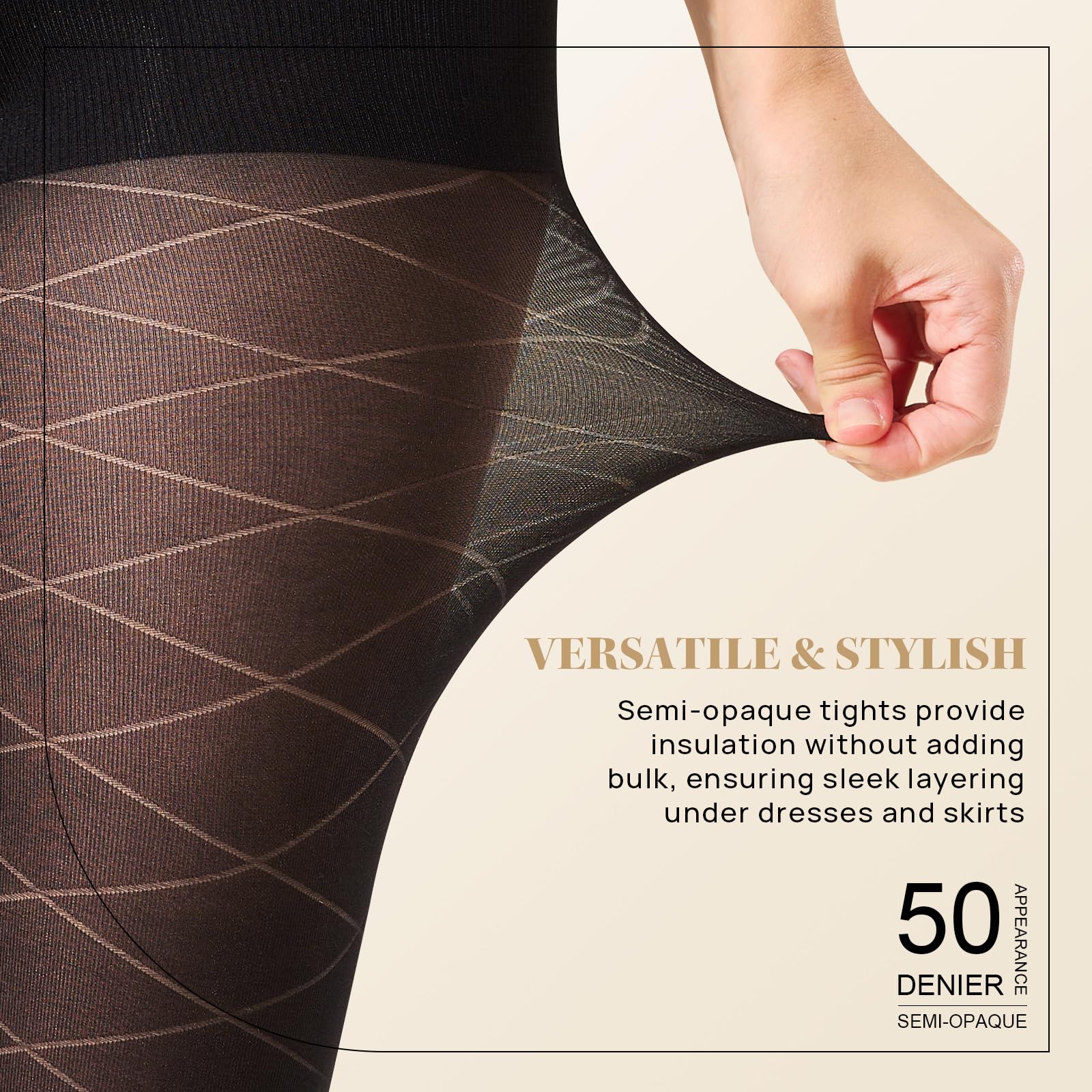 MANZI Diamond Patterned Control Top Tights Checkered Tummy Control Pantyhose 50 Denier Black Small-Medium - Medaid International