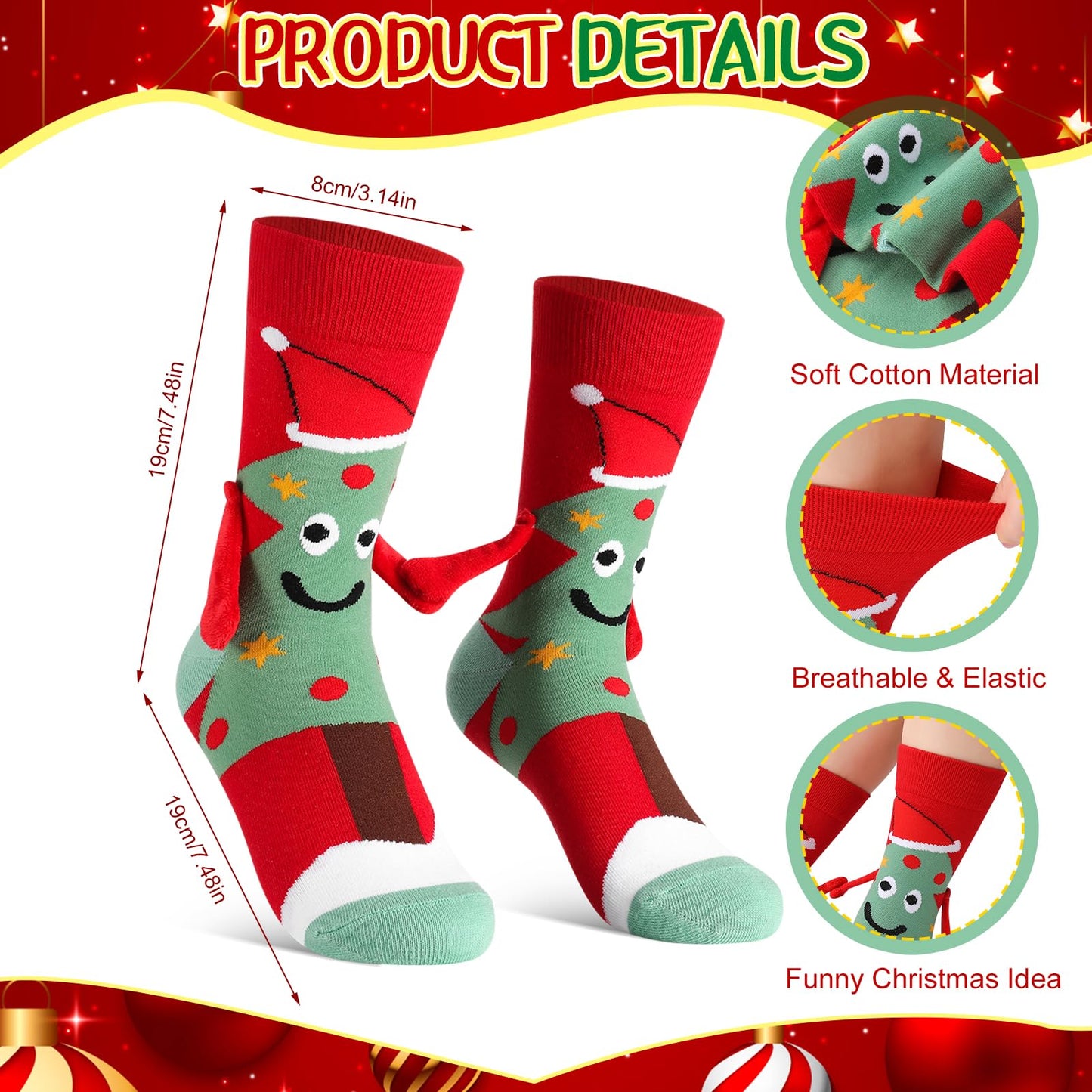 Jspupifip 2 Pairs Funny Holding Hands Christmas Socks Magnetic Holding Hands Socks Xmas Gifts for Women and Men - Medaid International