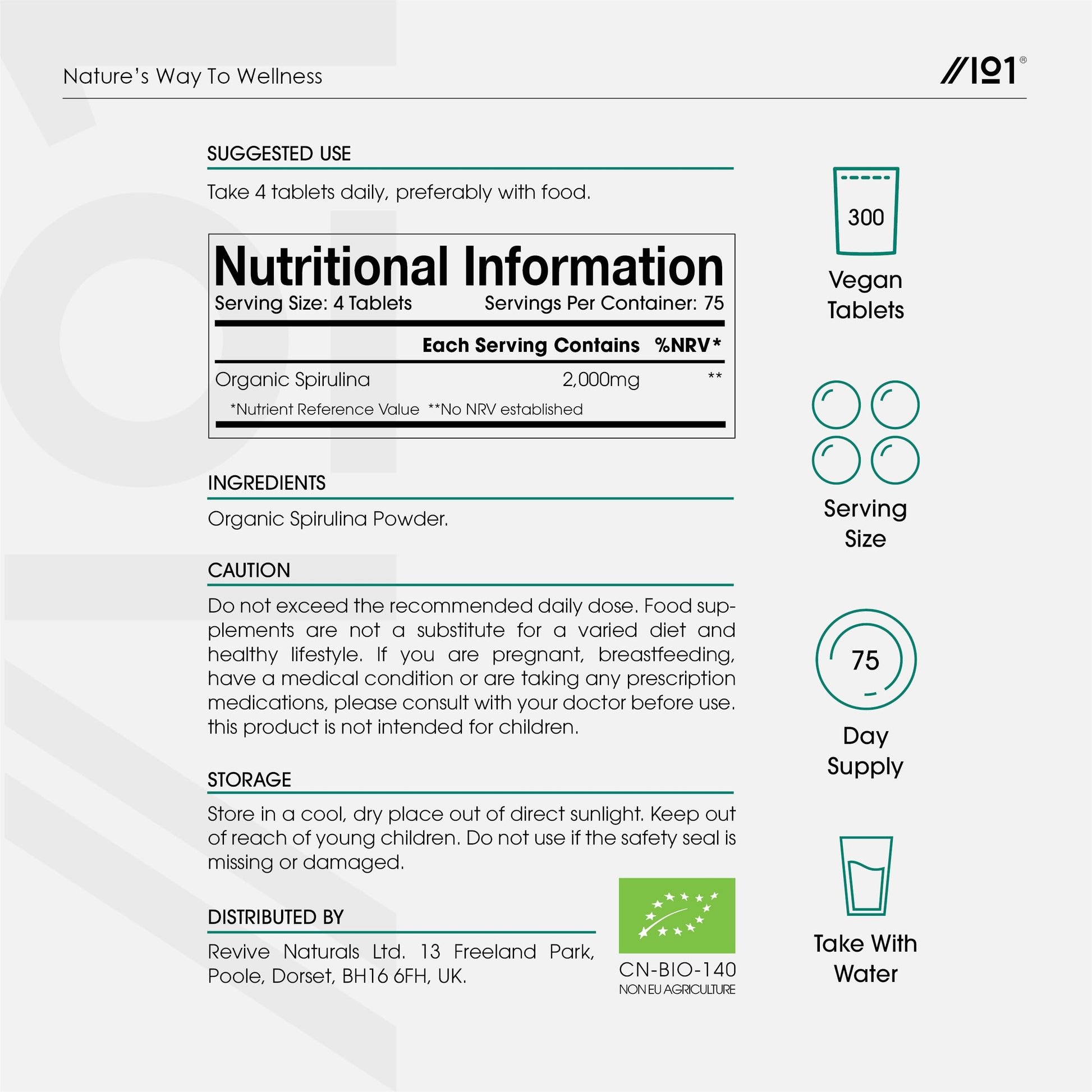 ALPHA01 Organic Spirulina Tablets – 1,000mg per Serving – Pure Formula with No Additives – Certified Organic, Non GMO, Gluten Free, Halal – 300 Vegan Tablets - Medaid International