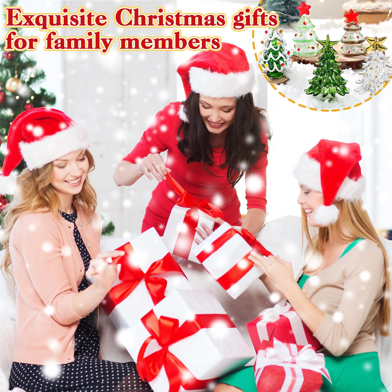 6 Pcs Glass Christmas Tree Gifts Set 2.4" Mini Green Crystal Christmas Trees Figurines Small Tabletop Holiday Decor Glass Xmas Miniature Trees Gift Ornaments for Xmas Party Living Room Mantel Tabletop - Medaid International