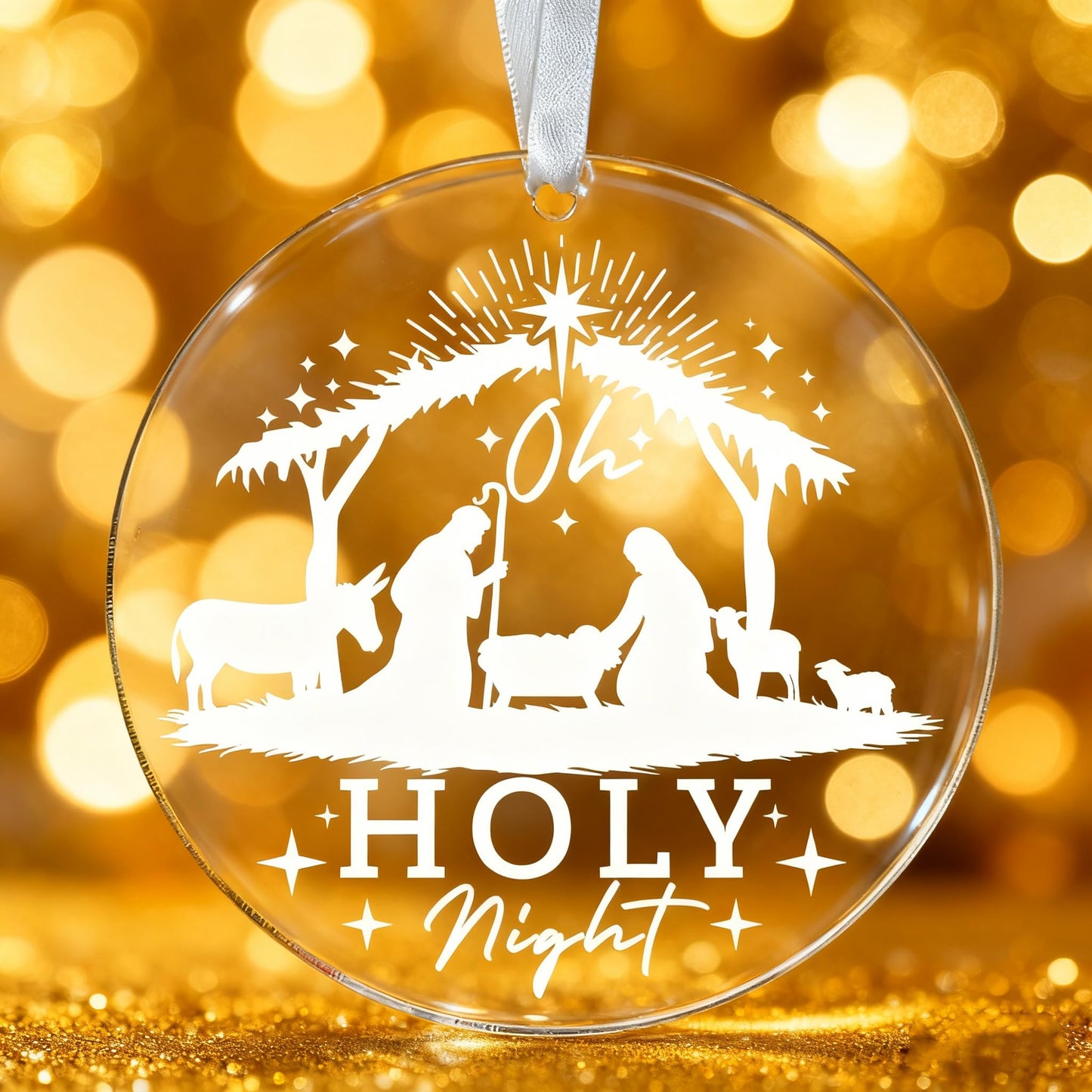 1PC Holy Night Christmas Ornament - Acrylic Ornament for Xmas Tree, Family Festive Decor, Oh Holy Night - Themed Christmas Ornament, Faith-Focused Holiday Decoration - Medaid International