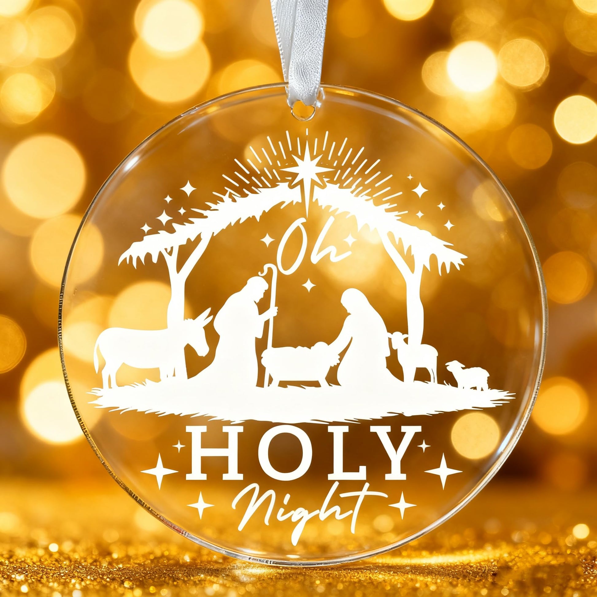 1PC Holy Night Christmas Ornament - Acrylic Ornament for Xmas Tree, Family Festive Decor, Oh Holy Night - Themed Christmas Ornament, Faith-Focused Holiday Decoration - Medaid International