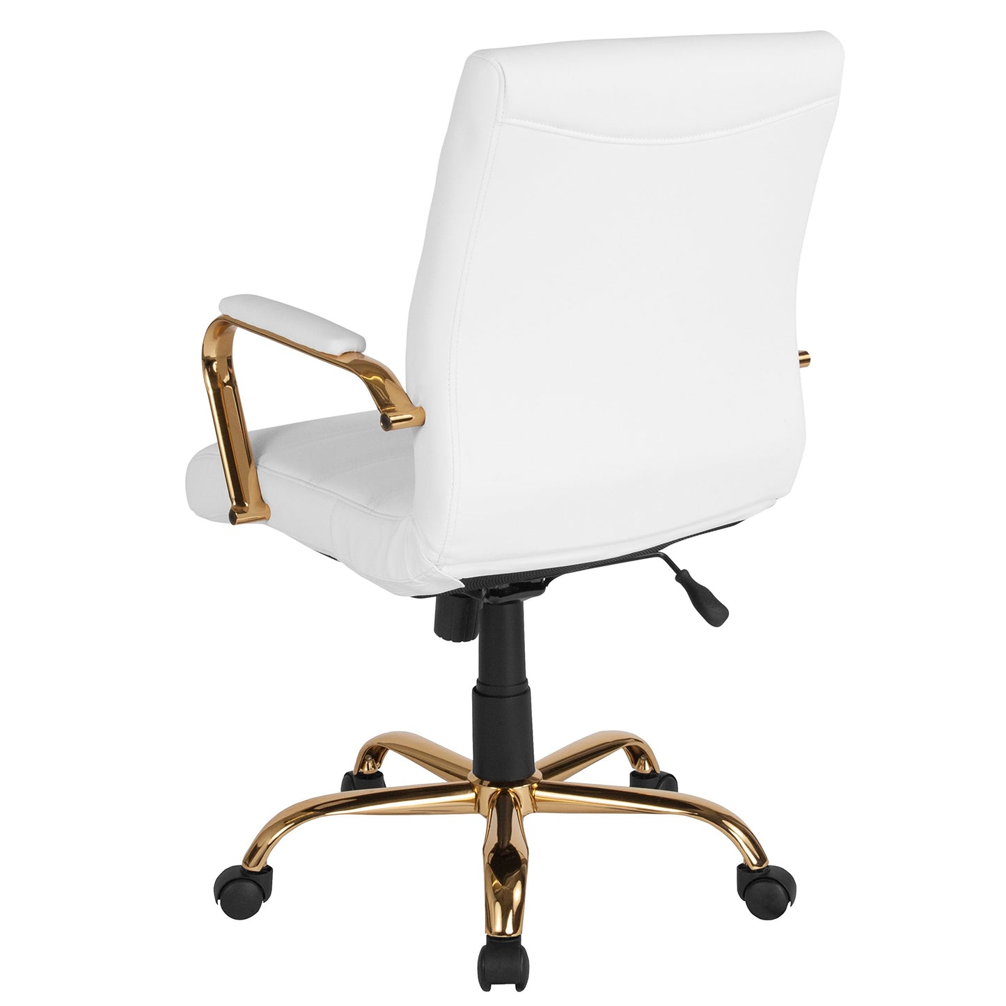 Flash Furniture Whitney Mid-Back Swivel LeatherSoft Desk Chair with Padded Seat and Armrests, Adjustable Height Padded Office Chair, White/Gold - Medaid International