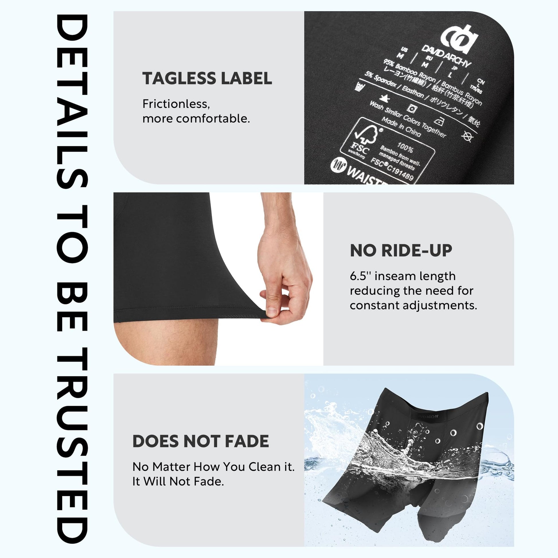 DAVID ARCHY Mens Underwear Boxer Briefs Bamboo Rayon Soft Breathable Moisture-Wicking Seamless Underwear for Men 4 Packs with Fly(L,Black) - Medaid International