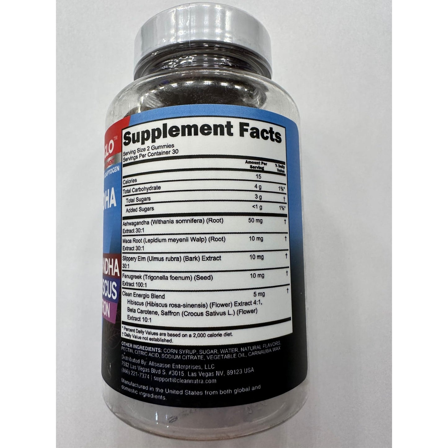 Ashwagandha Maca Root Gummies with Fenugreek Hibiscus Slippery Elm Saffron Extract & Beta Carotene | Peach Flavor Vegan Gummy Vitamins Adaptogen Cortisol Supplement Energlo by Clean Nutra - Medaid International