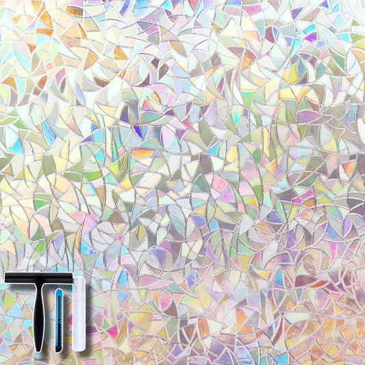 Volcanics Window Privacy Film with Installation Tools, Static Window Clings Vinyl 3D Decals Stickers Rainbow Window Film for Glass Door Home Heat Control Anti UV 17.5 x 78.3 Inches - Medaid International