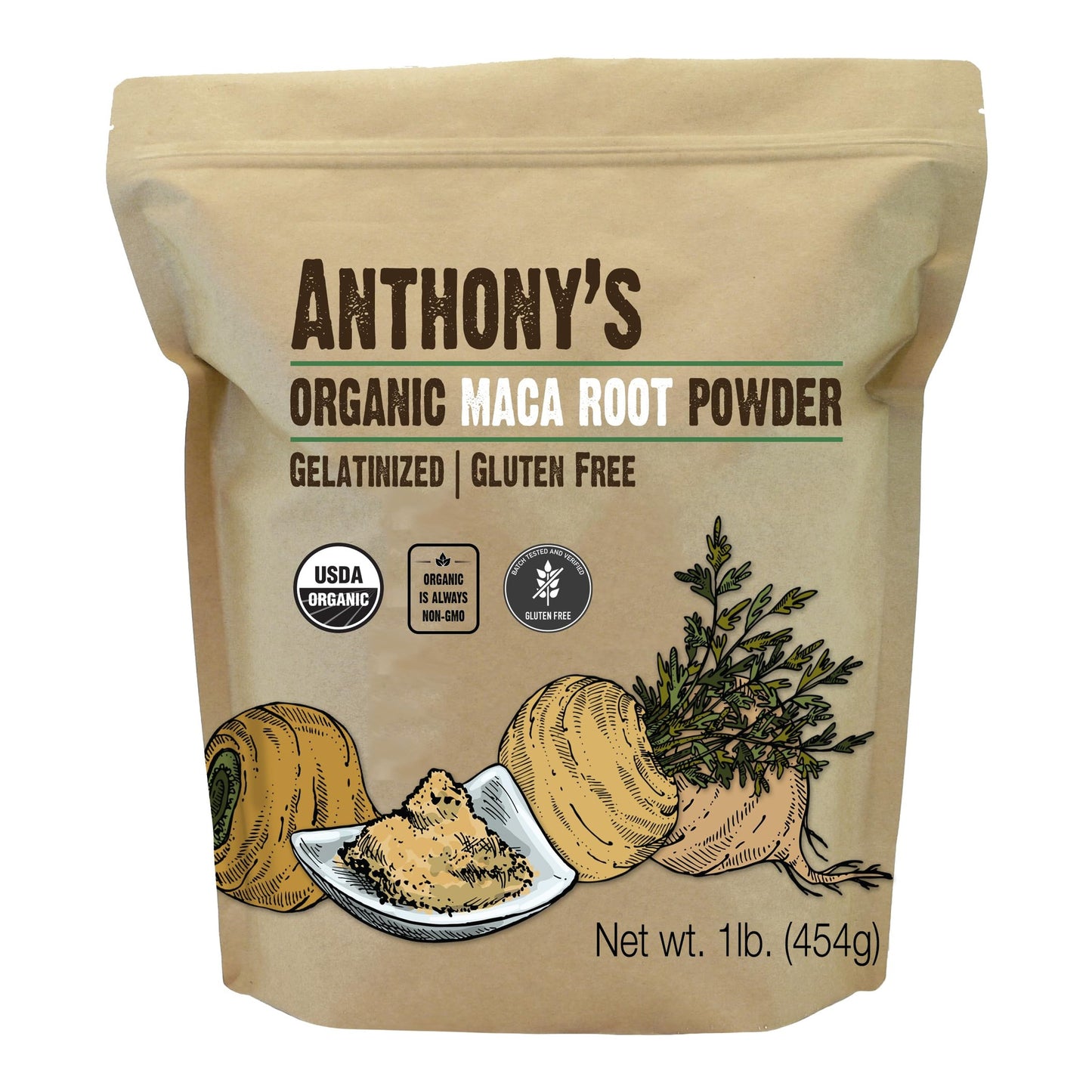 Anthony's Organic Maca Root Powder, 1 lb, Gelatinized for Enhanced Bioavailability, Gluten Free, Non GMO - Medaid International