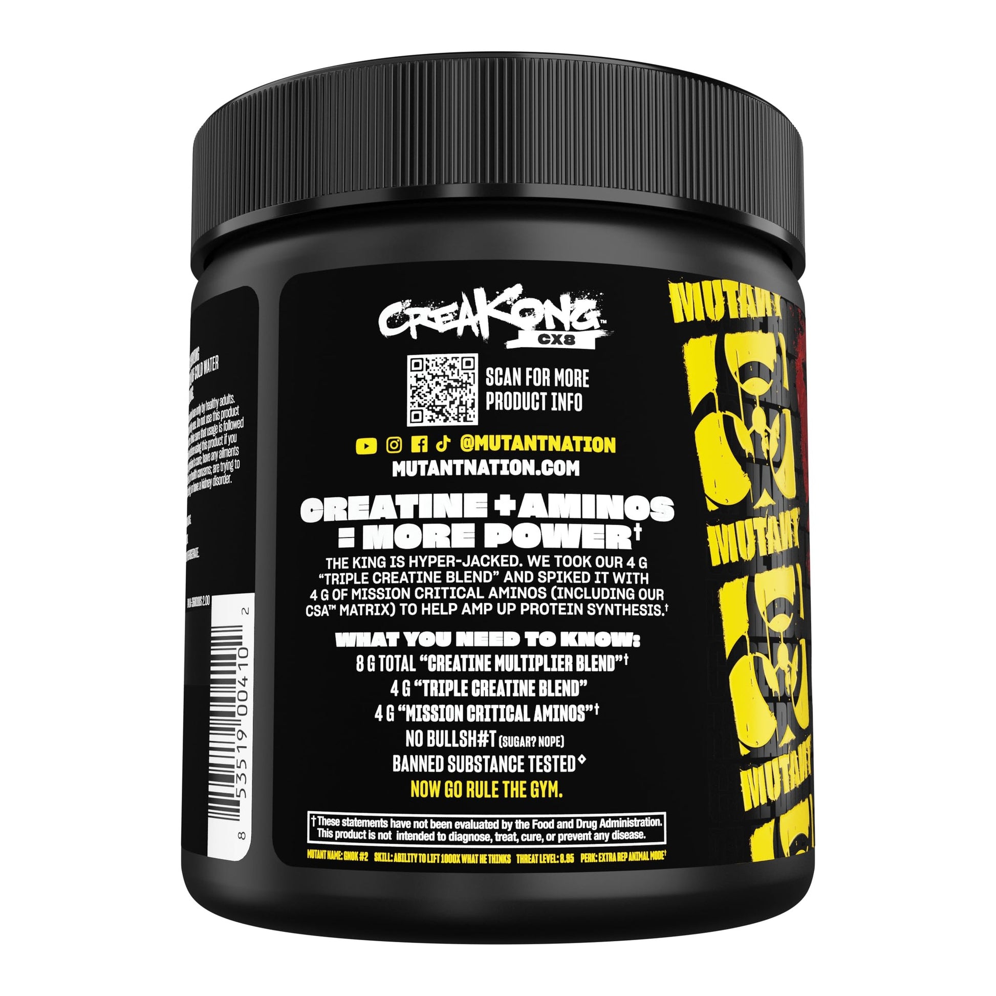Mutant CREAKONG CX8 – Advanced Creatine + Amino Supplement with 4g Triple Creatine Blend, 4g Amino Blend (BCAAs & Taurine) for Muscle Growth & Performance – Unflavoured, 249g (30 Servings) - Medaid International