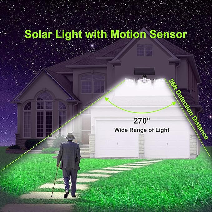كشاف طاقة شمسية للحماية – 3 روس بيتحرّكوا، 138 ضو LED، ضد الميّ