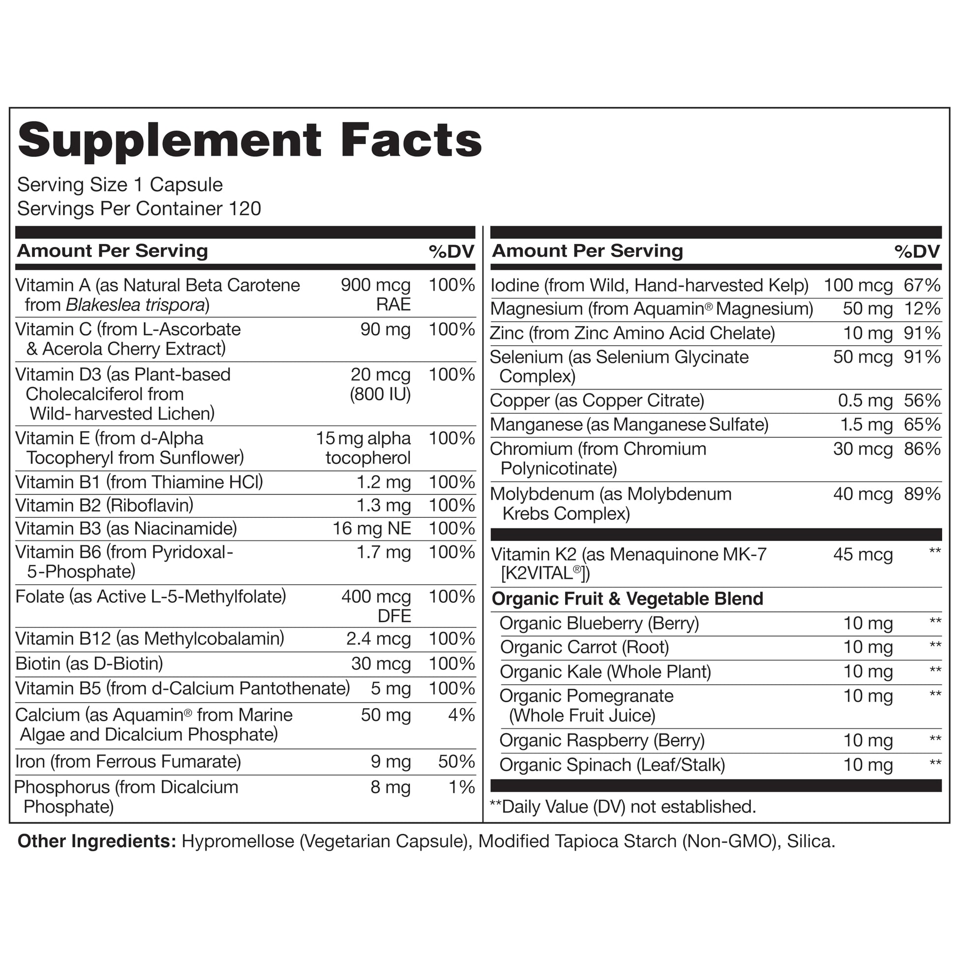 NATURELO One Daily Multivitamin for Women - Energy Support - Whole Food Supplement to Nourish Hair, Skin, Nails - Non-GMO - No Soy - Gluten Free - 120 Capsules - 4 Month Supply - Medaid International