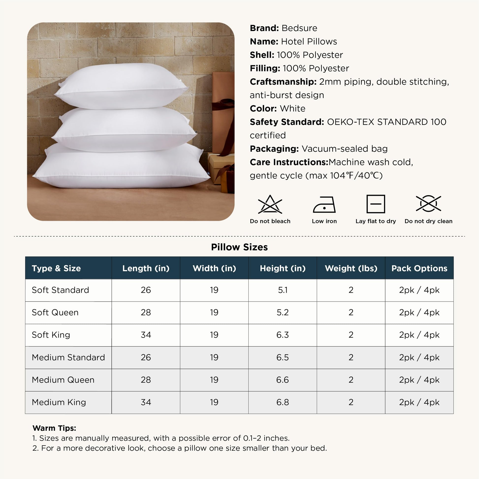 Bedsure Pillows Queen Size Set of 2 - Soft Bed Pillows for Sleeping 2 Pack, Fluffy and Supportive, Hotel Quality, Original Down Alternative Filling for Side, Back Sleepers - Medaid International
