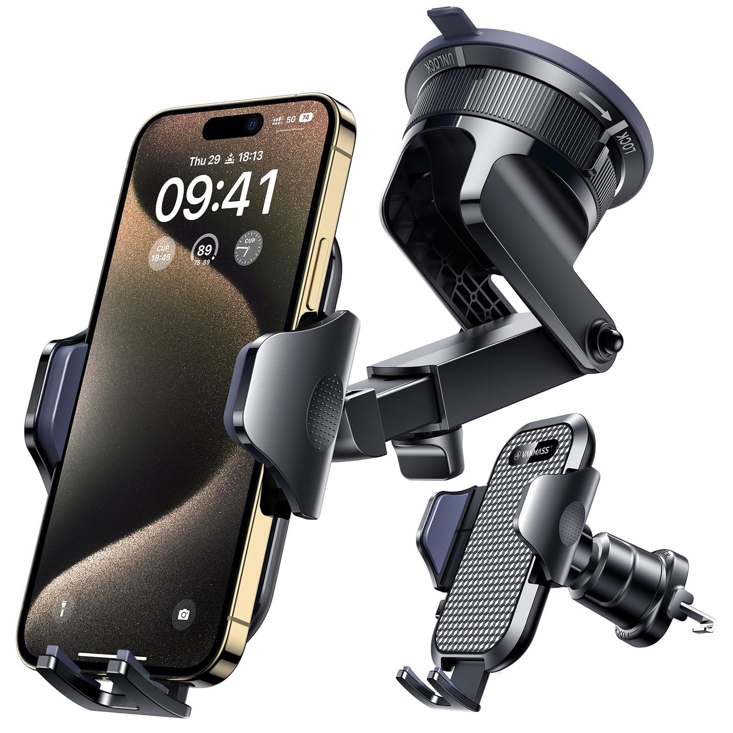 [2025 True Military-Grade] Car Phone Holder VANMASS [Upgraded Strongest Suction & Clip] Cell Phone Mount for Dashboard Windshield Vent Wall,Truck Cradle Stand for iPhone 17 Pro Max 16 15 14 13 Android - Medaid International