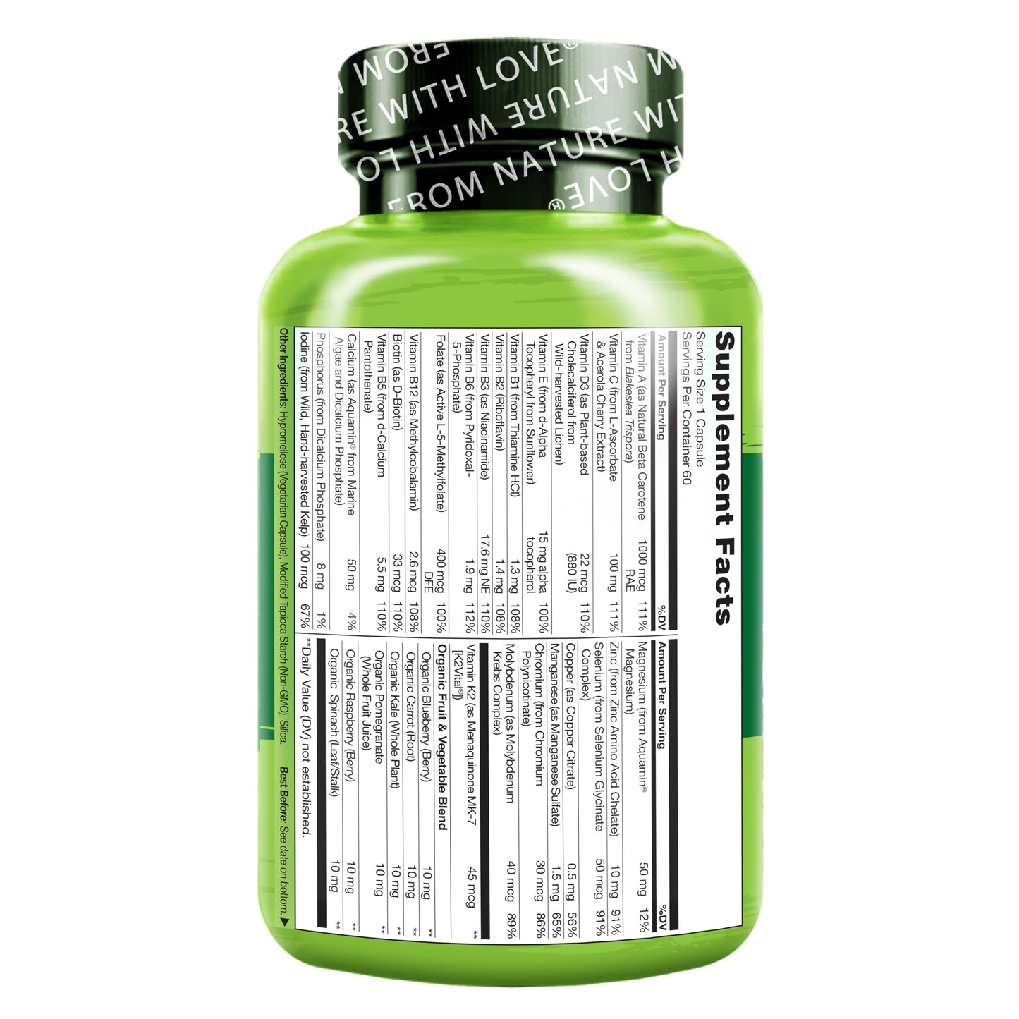 NATURELO Mens Multivitamins - One Daily Multivitamin for Men with Vitamins, Minerals & Organic Whole Foods, Boost Energy & Health, Non-GMO, 60 Vegetarian Capsules - Medaid International