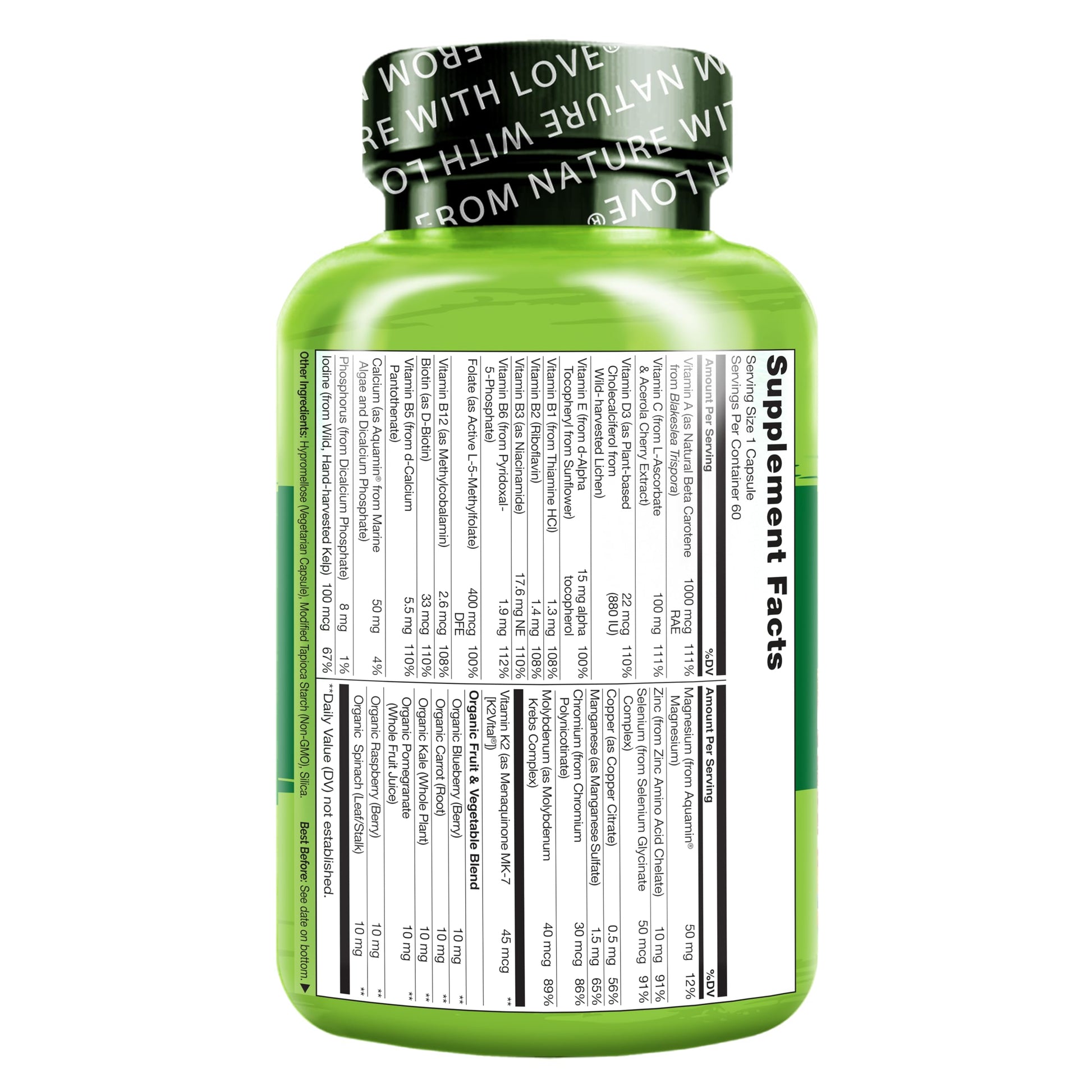 NATURELO Mens Multivitamins - One Daily Multivitamin for Men with Vitamins, Minerals & Organic Whole Foods, Boost Energy & Health, Non-GMO, 60 Vegetarian Capsules - Medaid International