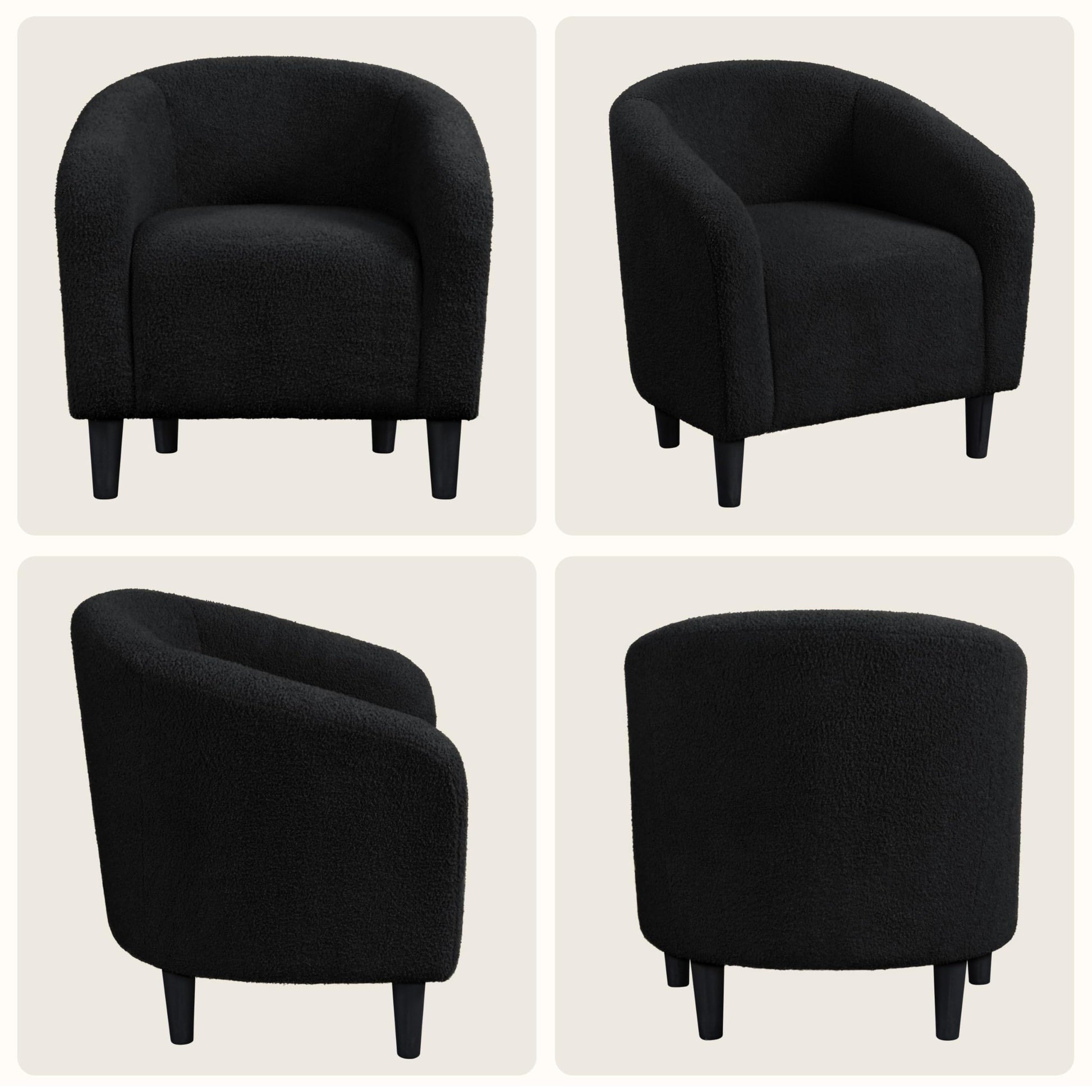 Yaheetech Accent Barrel Chair, Boucle Fabric Club Chair, Furry Sherpa Elegant Armchair with Cozy Soft Padded, Suitable for Living Room Bedroom Reception Room Office, Black - Medaid International