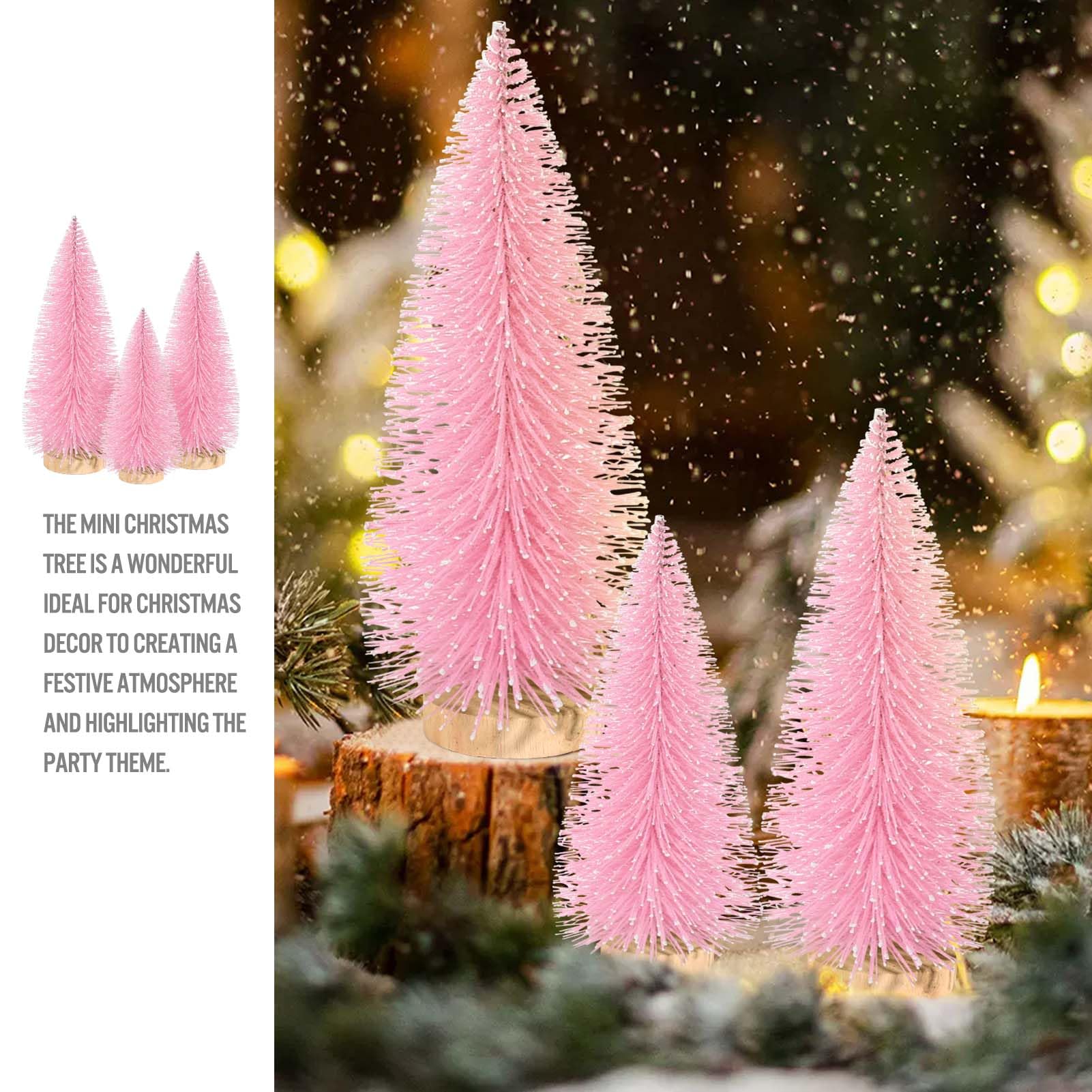 9Pcs Mini Christmas Trees Christmas Decor Artificial Christmas Decorations with 4 Sizes, Christmas Tree Bottle Brush Trees Christmas Table Decorations (Pink Light Pink White) - Medaid International