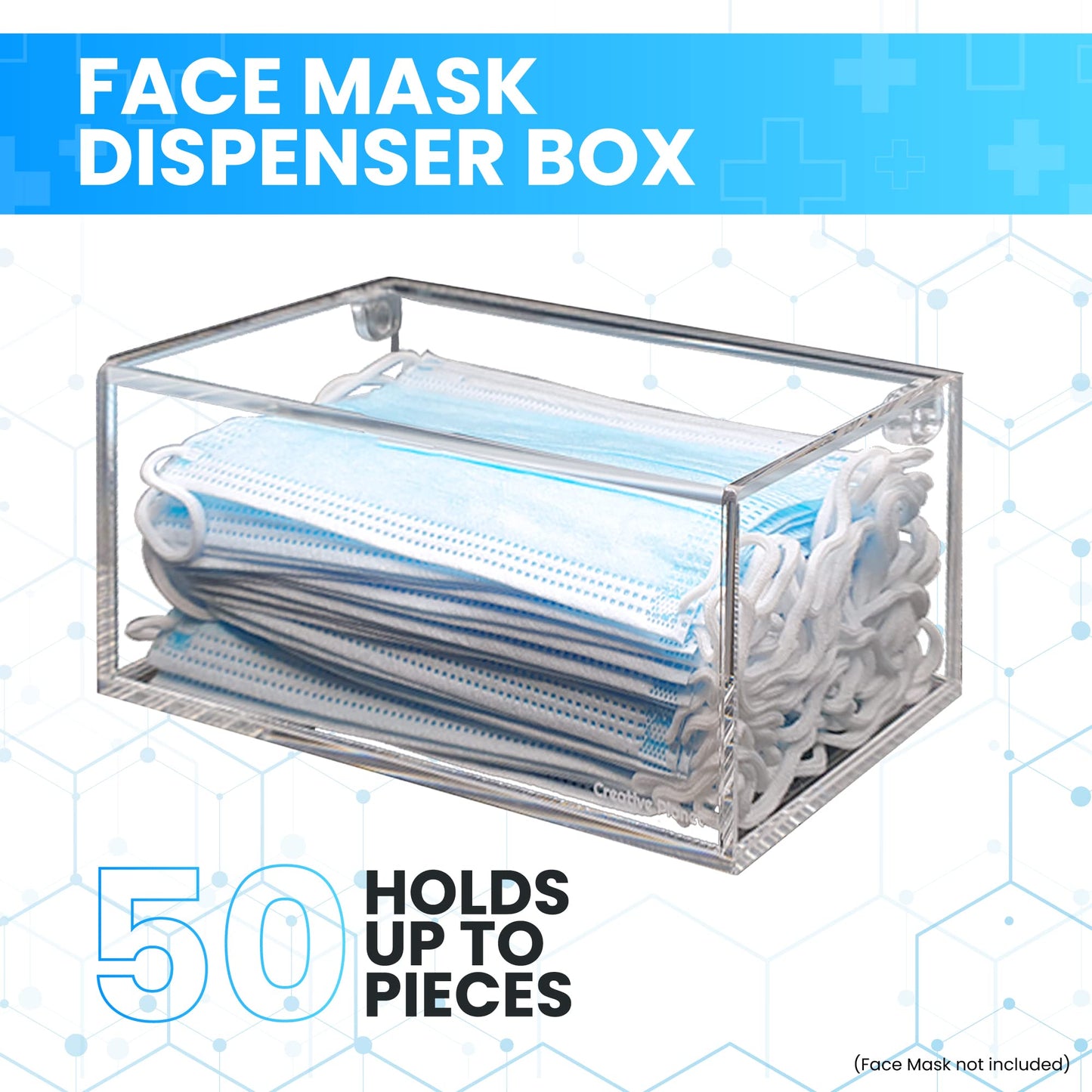 Creative Planet - Mask Dispenser, Hygienic Acrylic Mask Holder and Storage Box, High Clarity Mask Case for Home Office Car, Transparent Acrylic Container - Medaid International