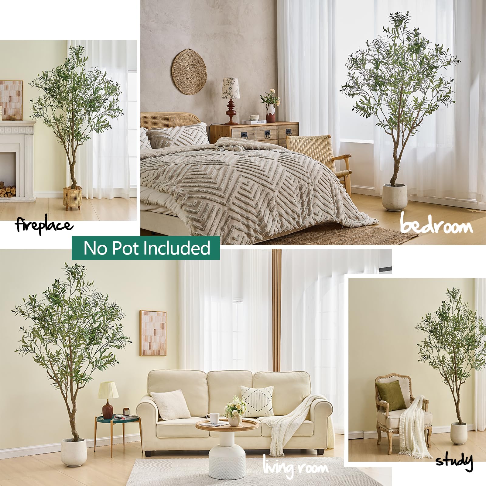 MYELLU 210 cm Olive Tree Artificial Decor - 2000 Leaves Fake Plant for Home Decor Faux Plant Indoor Artificial Olive Tree for Living Room Bedroom Office Live Streams Decorative Modern Greenery - Medaid International