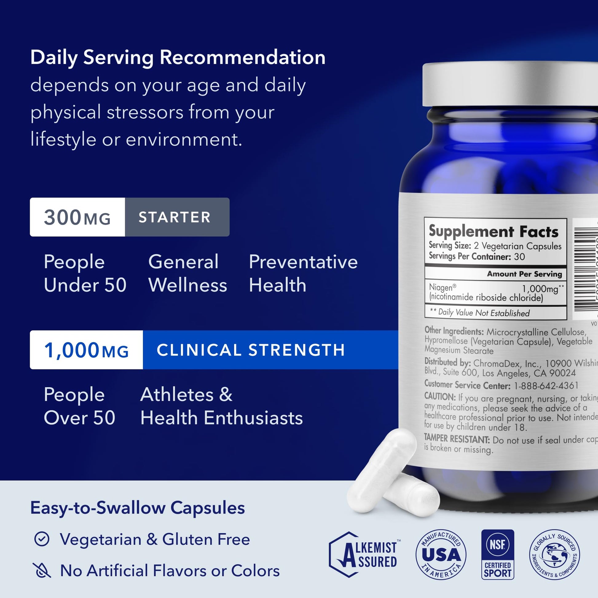 TRU NIAGEN PRO NAD+ Supplement for Anti Aging and Cell Regeneration, 2 x 500mg Patented Niagen, 30 Servings | Supports Cellular Energy | Nicotinamide Riboside (NR) Daily Supplements for Men and Women - Medaid International