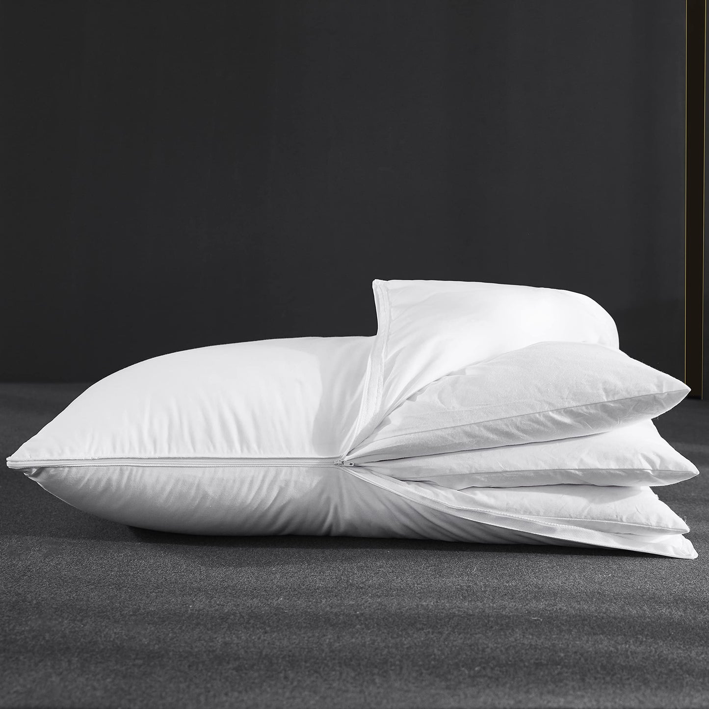 Three Geese Adjustable Layer Goose Feather Pillow,Assemblable Bed Pillow,100% Soft Cotton Cover,Good for Side and Back Stomach Sleeper,King Size,Packaging Include 1 Pillow. - Medaid International