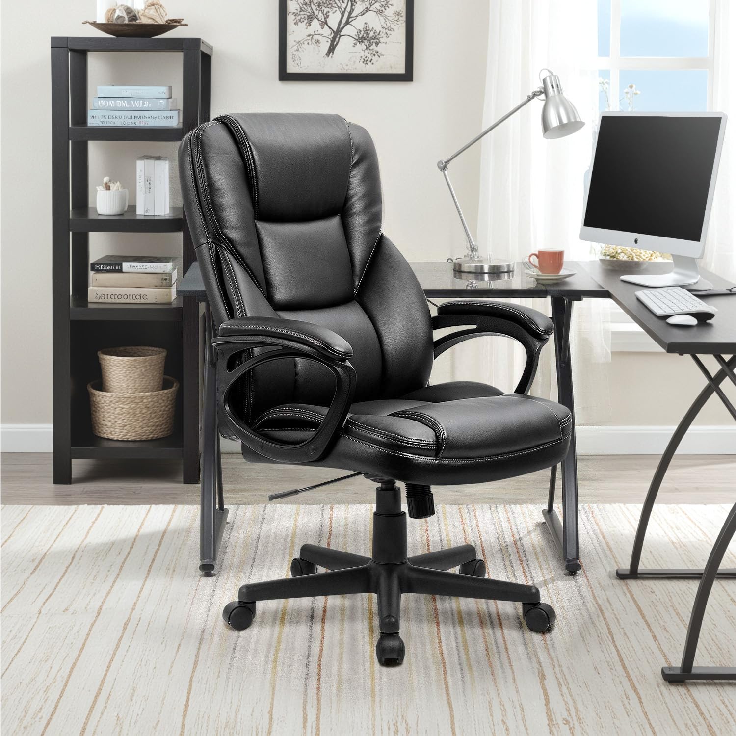 Furmax Office Executive Chair High Back Adjustable Managerial Home Desk Chair, Swivel Computer PU Leather Chair with Lumbar Support (Black) - Medaid International