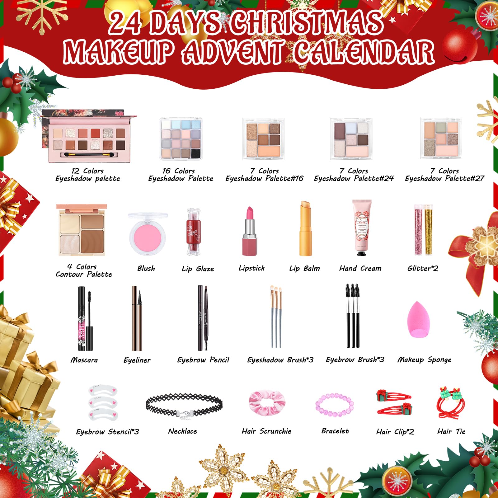 Erinde Makeup Advent Calendar 2025, 24 Days Christmas Gift Makeup Set for Teen Girls & Women, 2025 Xmas Holiday Countdown Calendar Beauty & Cosmetics Holiday Surprise Make Up Gift Kits for Women - Medaid International