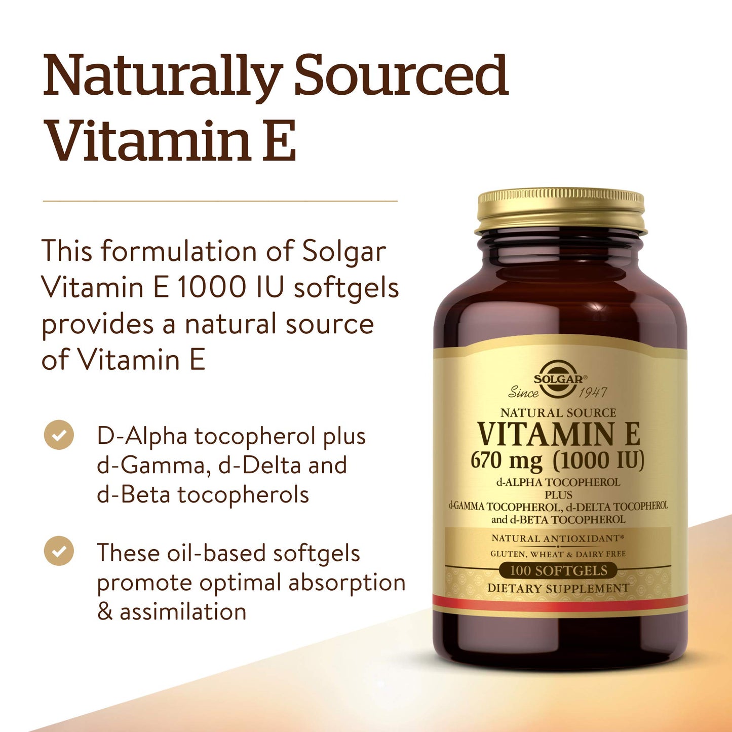 Solgar Vitamin E 670 mg (1000 IU), 100 Mixed Softgels - Natural Antioxidant, Skin & Immune System Support - Naturally-Sourced Vitamin E - Gluten Free, Dairy Free - 100 Servings - Medaid International